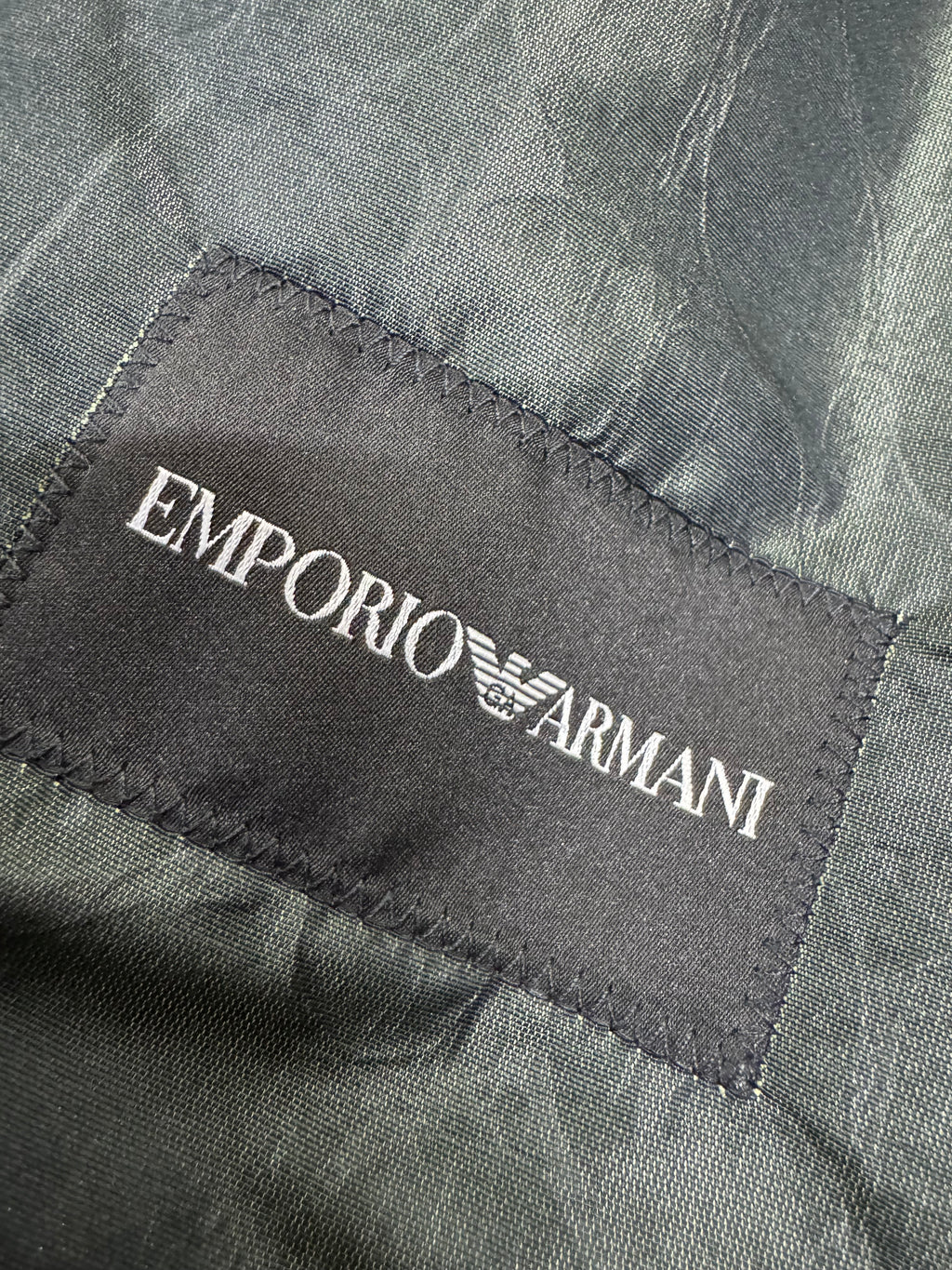 2000s Emporio Armani Shiny Olive Crocodile Effect Light Trench Coat (M)