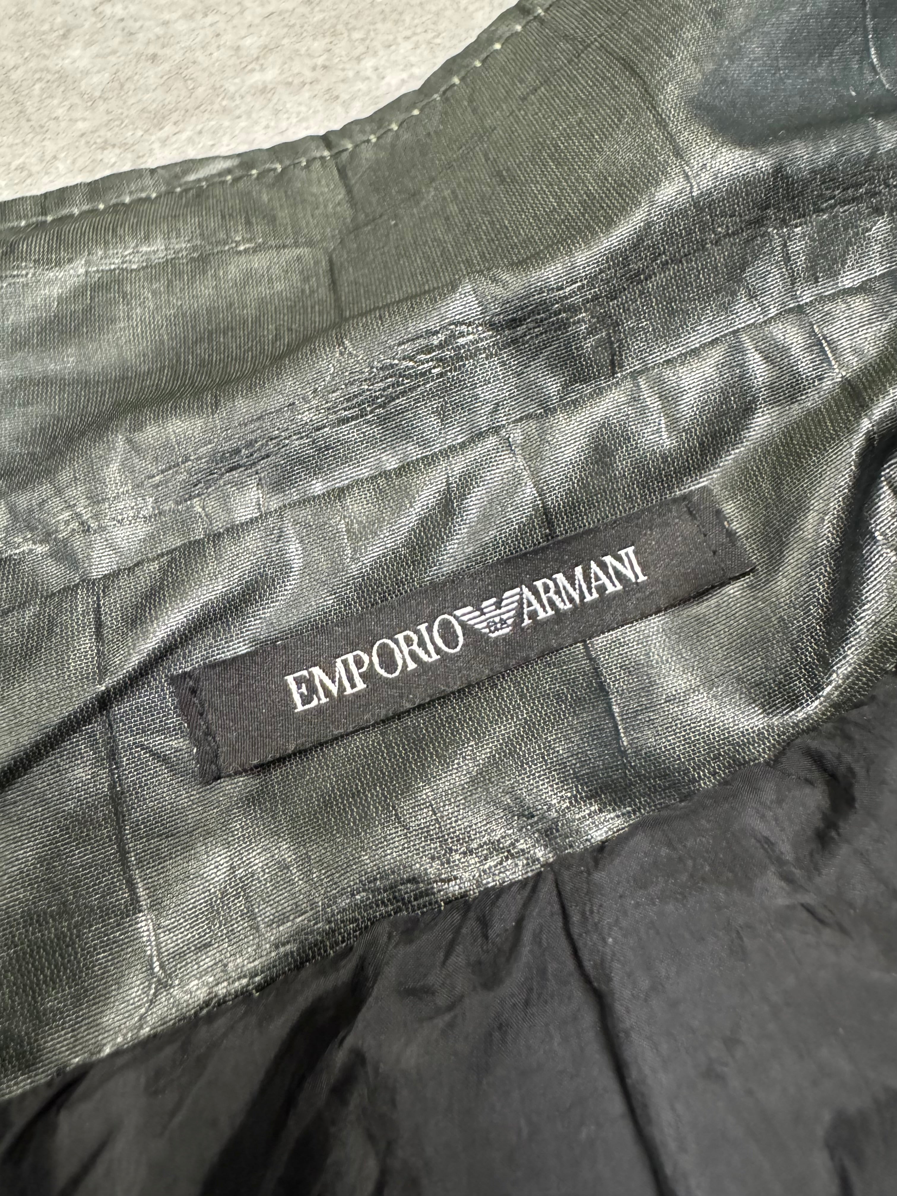 2000s Emporio Armani Shiny Olive Crocodile Effect Light Trench Coat (M)