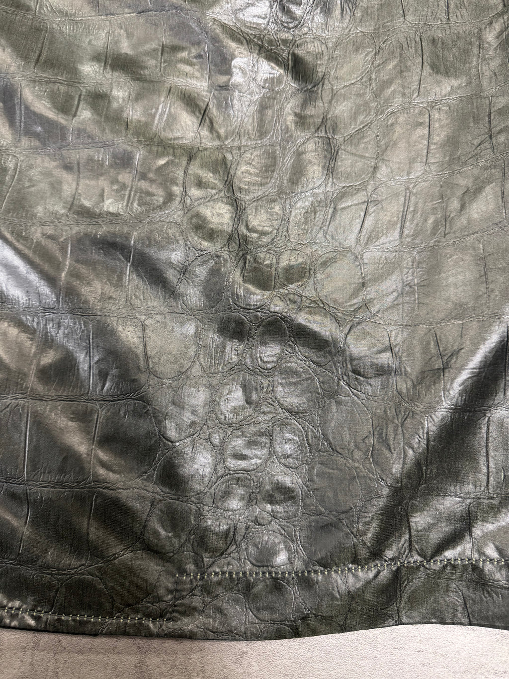 2000s Emporio Armani Shiny Olive Crocodile Effect Light Trench Coat (M)