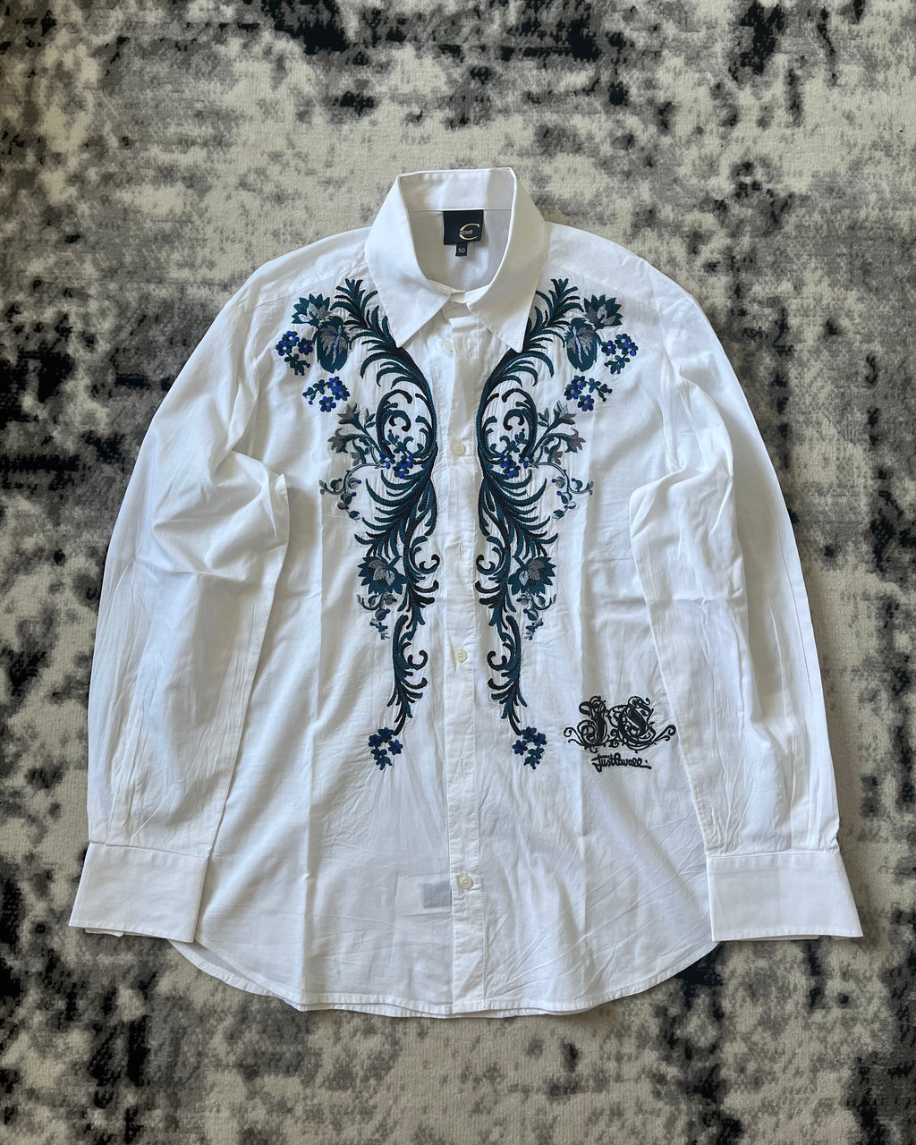 00s Just Cavalli エレガント花柄刺繍シャツ (M)