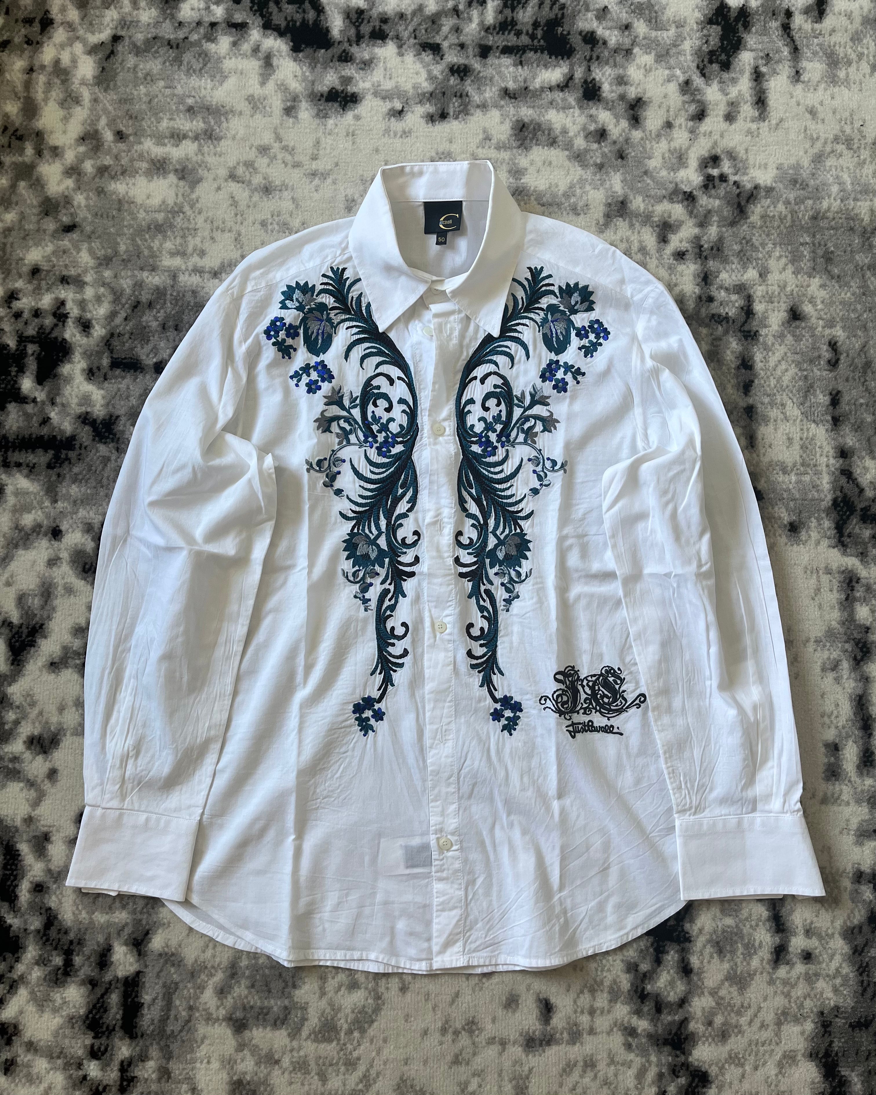 00s Just Cavalli エレガント花柄刺繍シャツ (M)