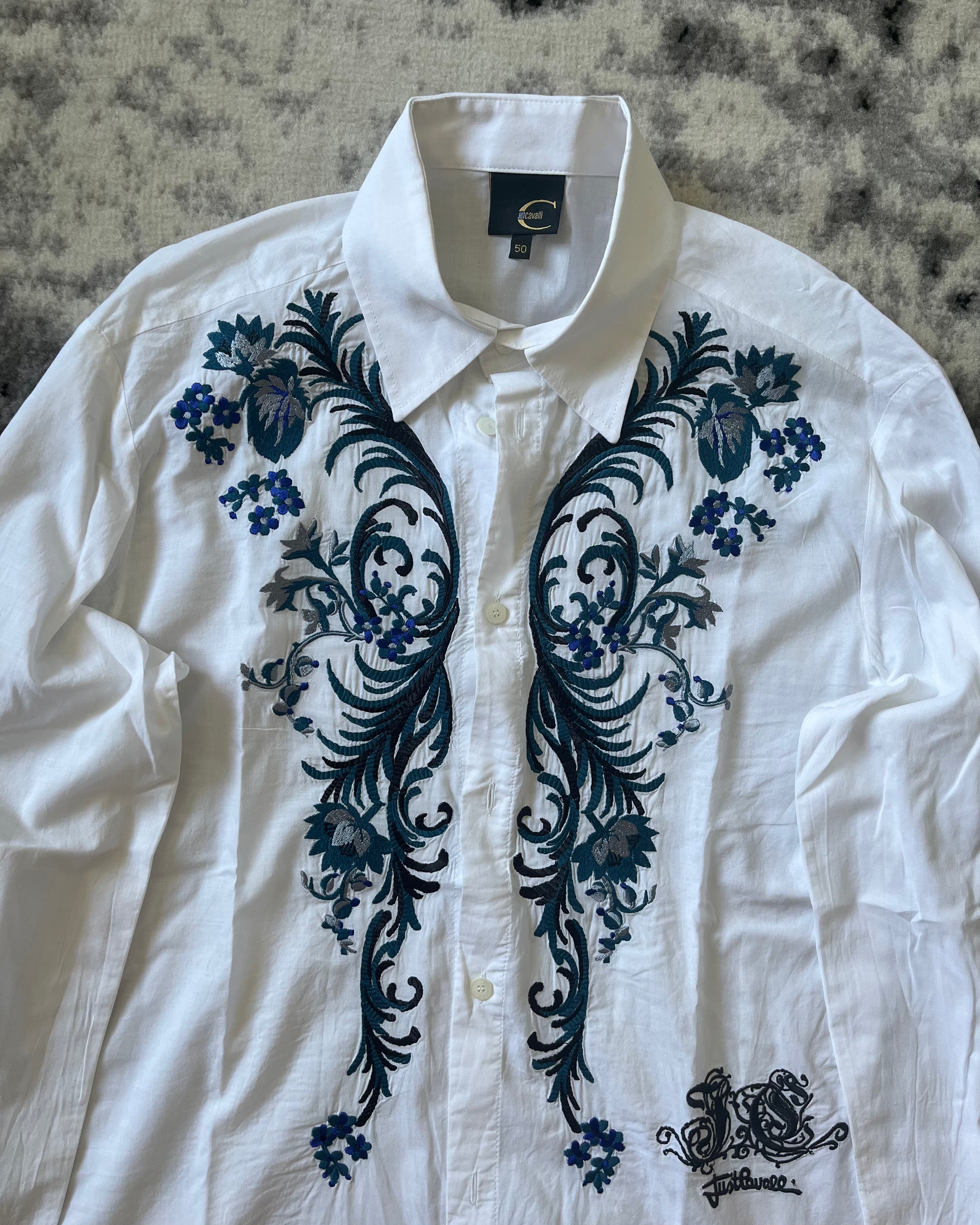 00s Just Cavalli エレガント花柄刺繍シャツ (M)