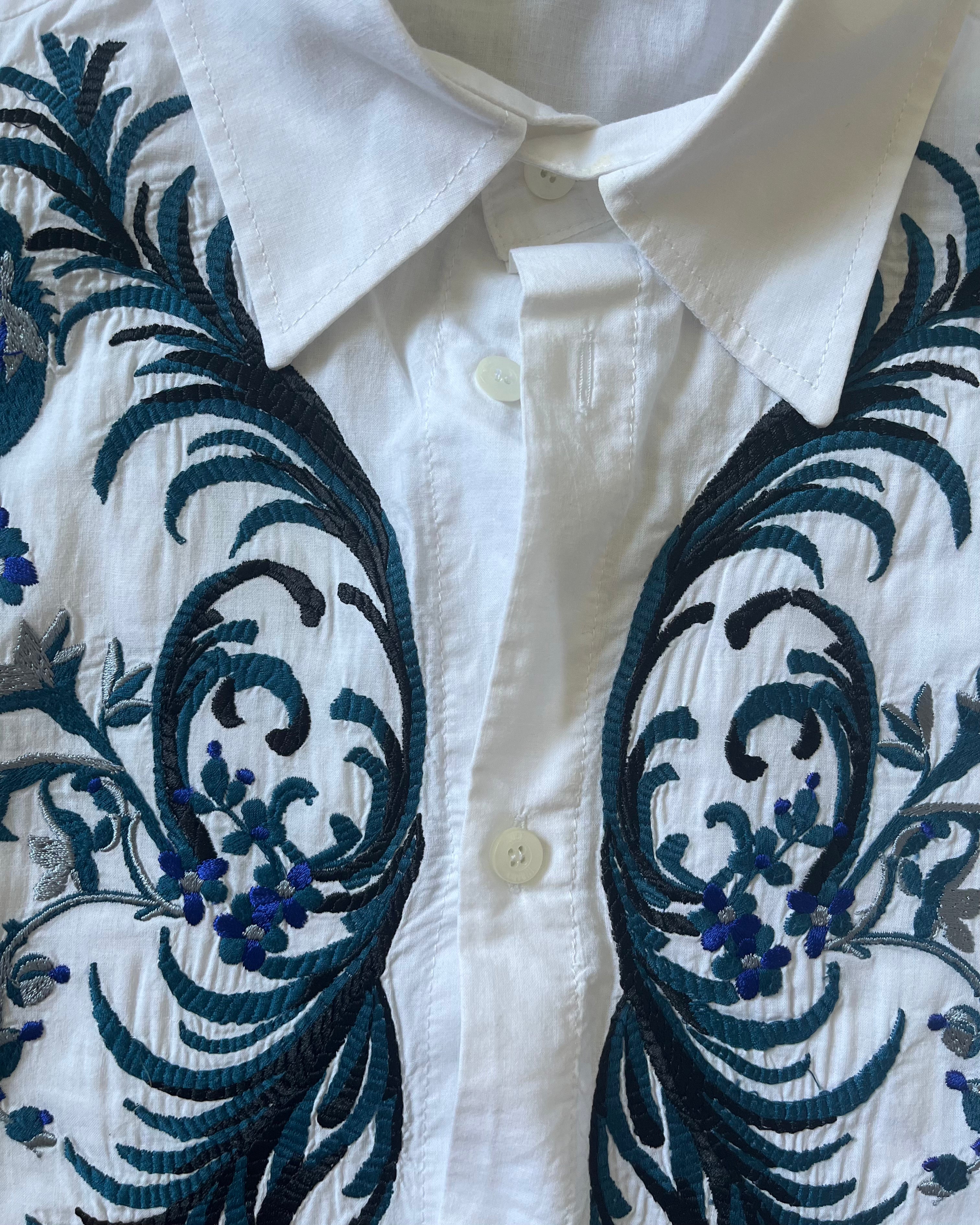 00s Just Cavalli エレガント花柄刺繍シャツ (M)