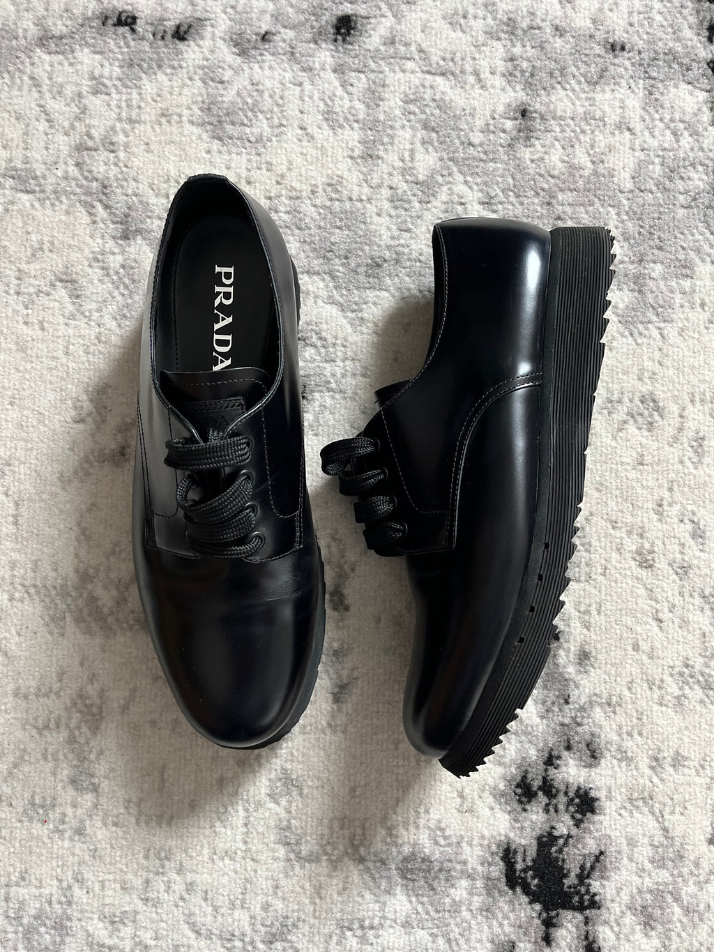 Prada Black Leather Derby Shoes (43eu/us9.5)