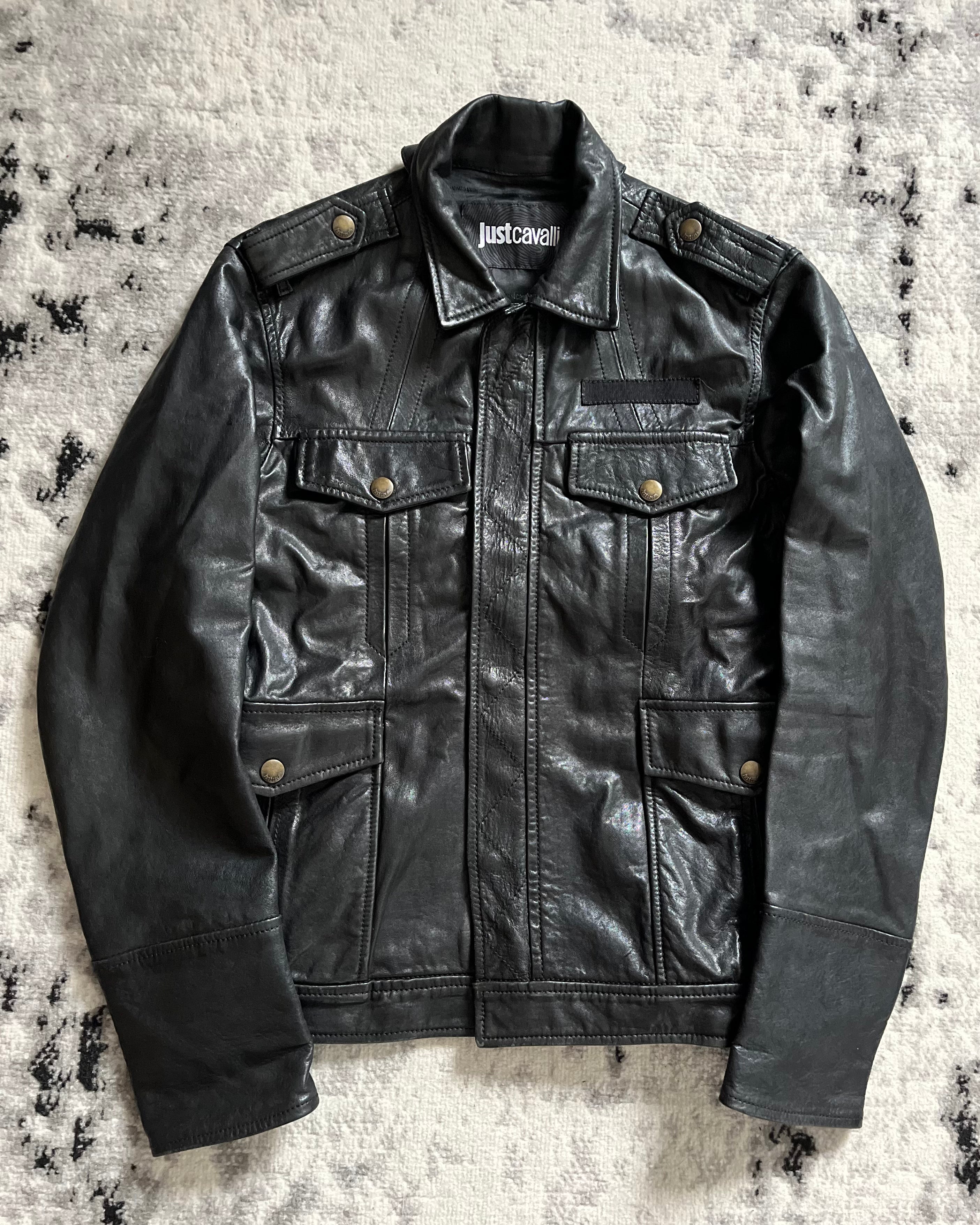 AW2010 Cavalli Structured Black Leather Jacket (M)