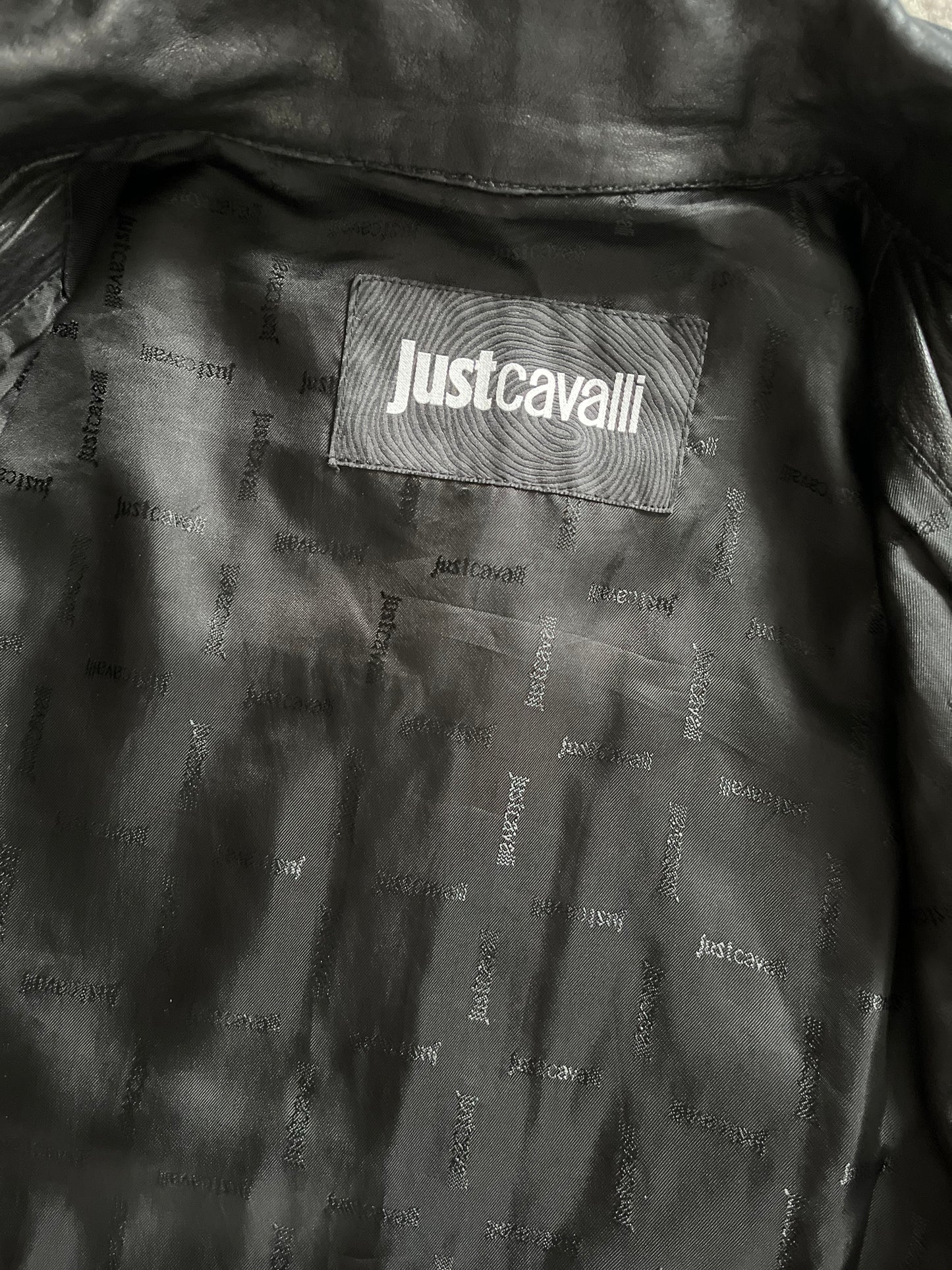 Cavalli Structured Black Leather Jacket (M)