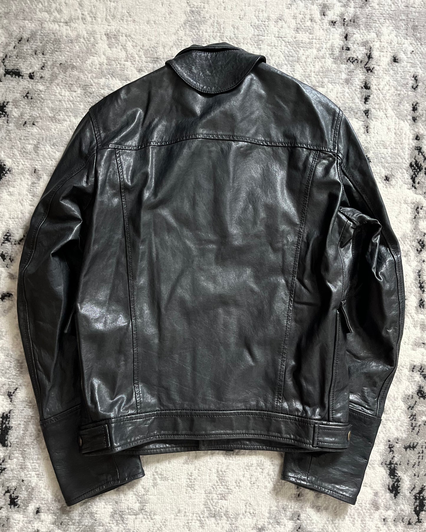 Cavalli Structured Black Leather Jacket (M)