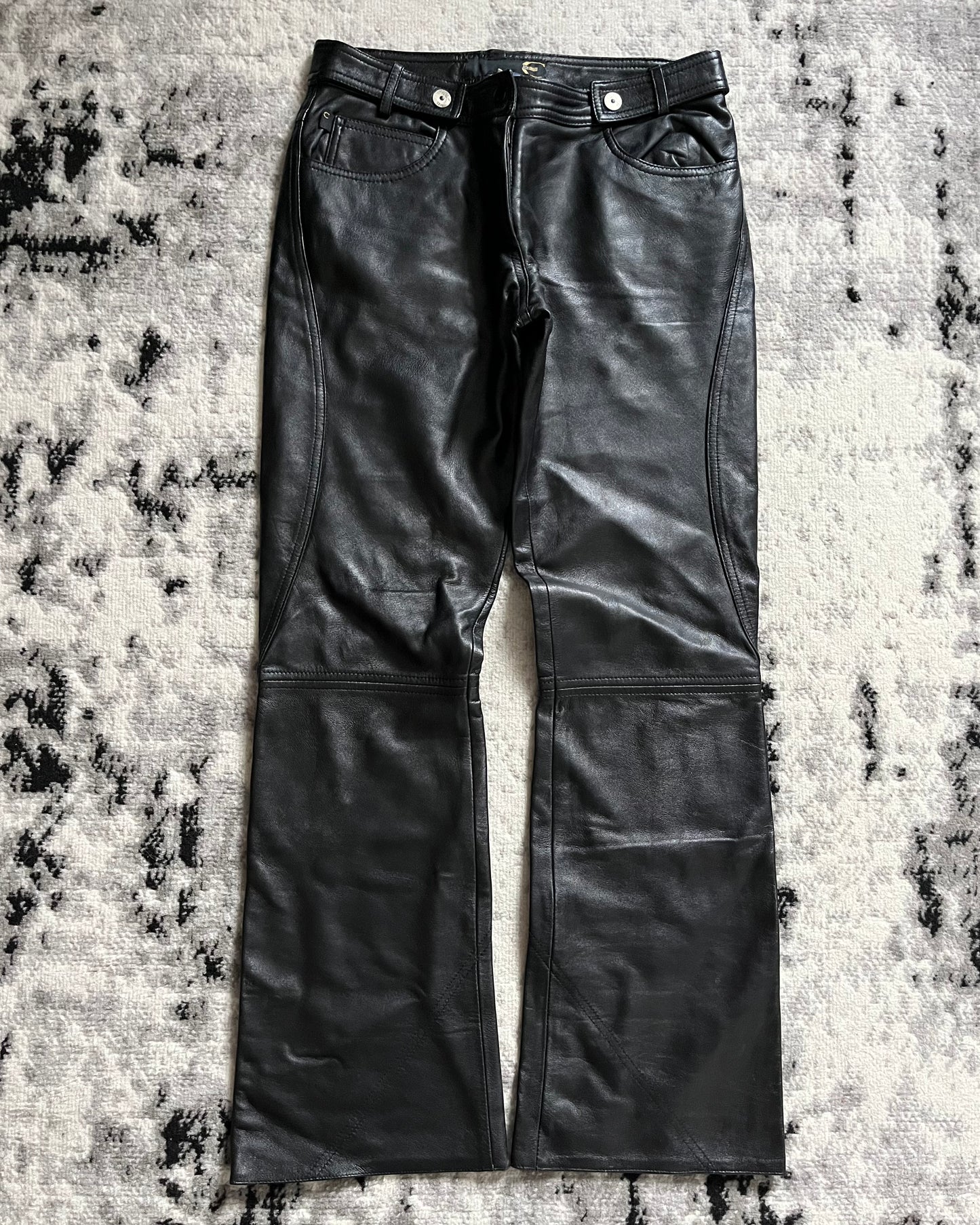 Cavalli Rocker Black Leather Relaxed Pants (S)