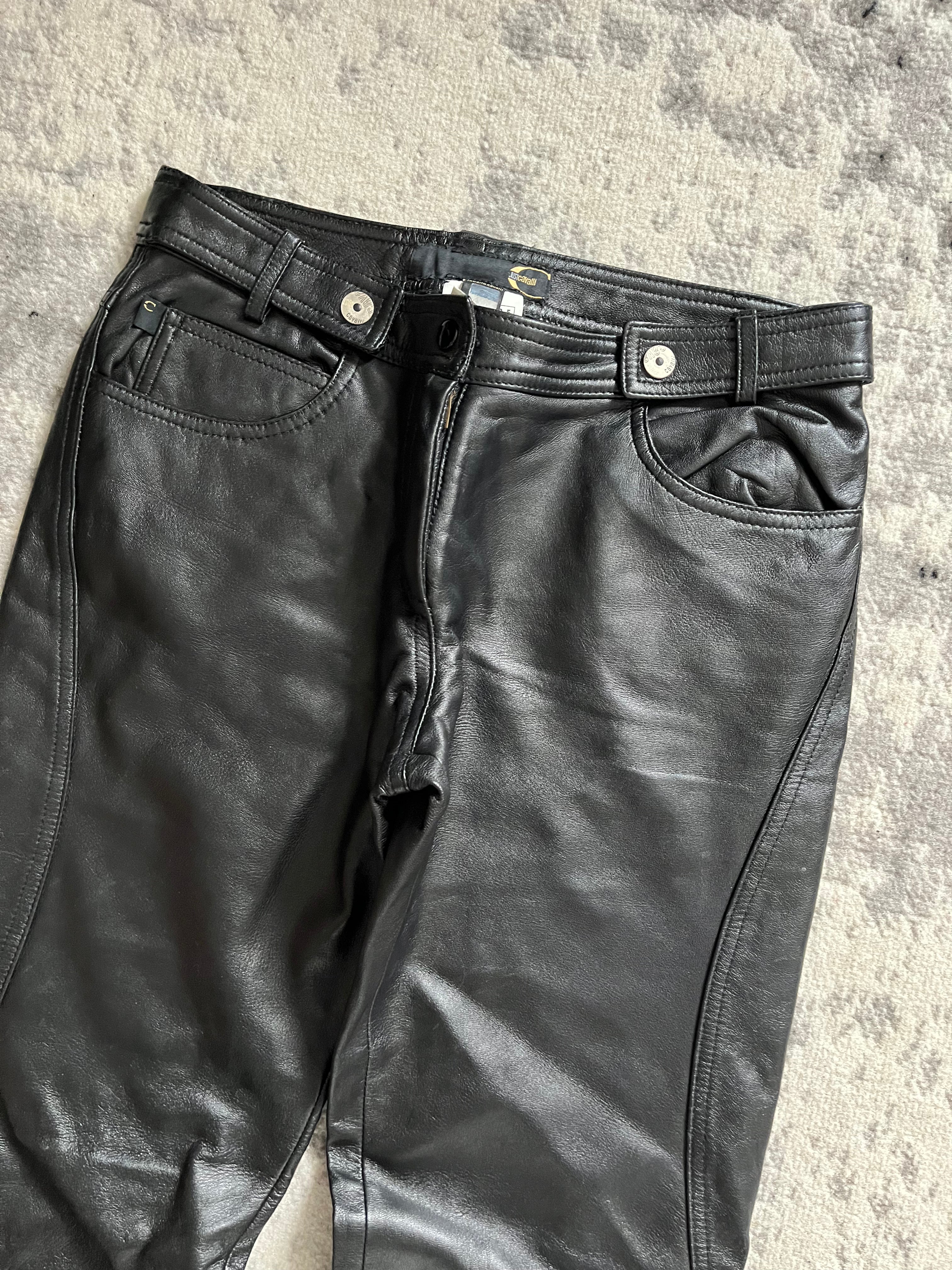 Cavalli Rocker 黑色皮革休闲裤 (S)