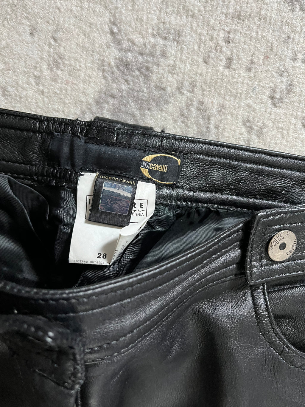 Cavalli Rocker 黑色皮革休闲裤 (S)