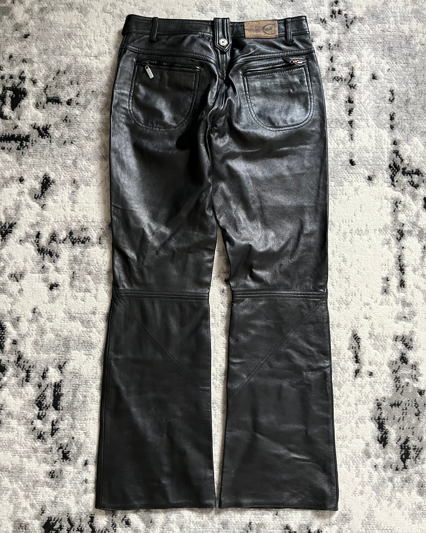 Cavalli Rocker Black Leather Relaxed Pants (S)