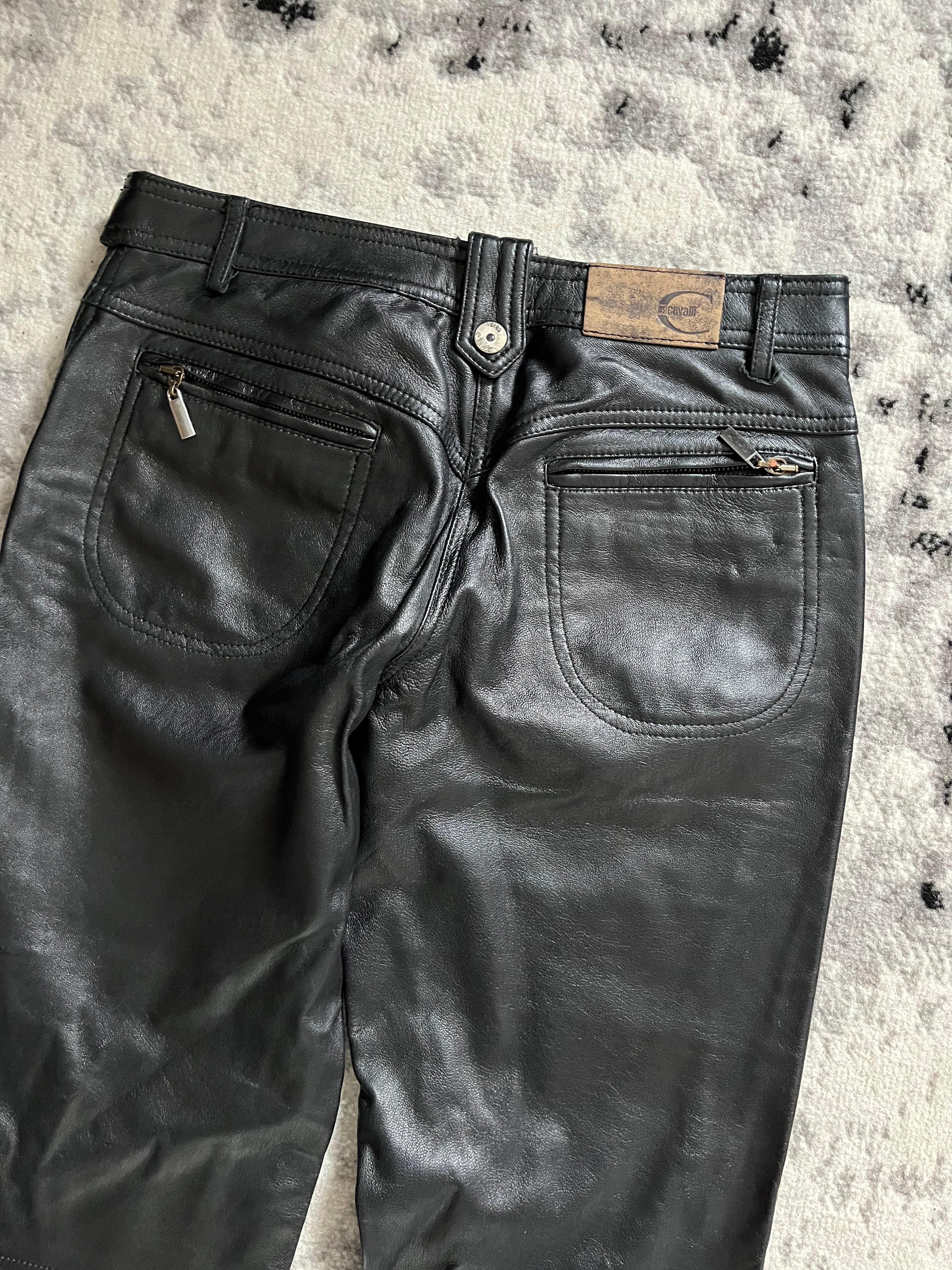 Cavalli Rocker 黑色皮革休闲裤 (S)