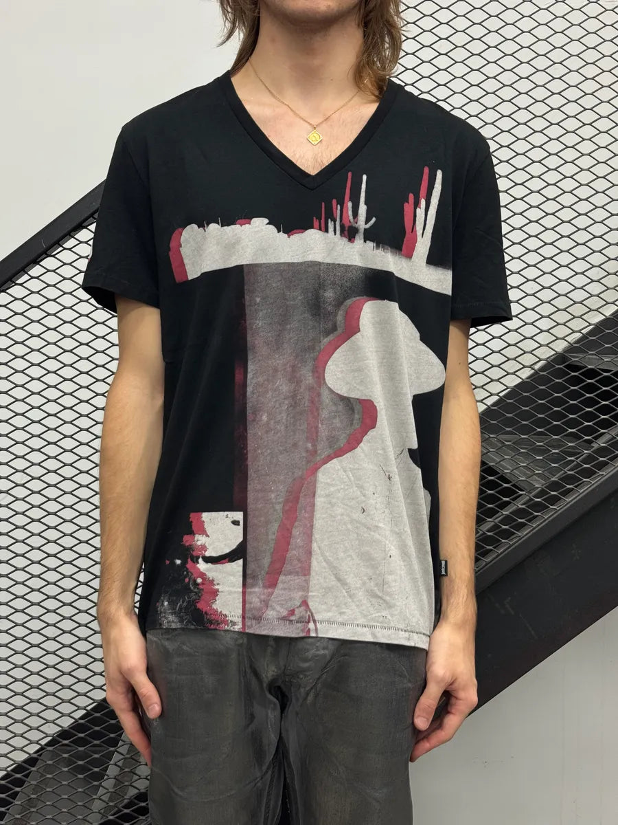 SS2017 Cavalli Black Western V Neck Graphic T-Shirt iEumBxKo 2