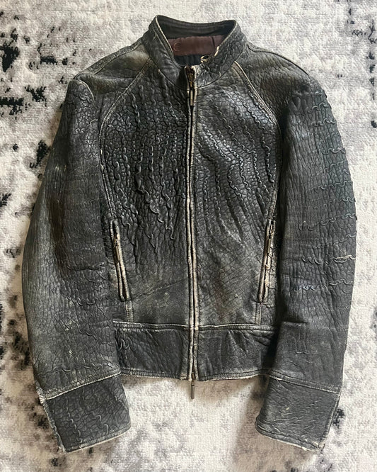 00s Cavalli Scarred Raw Leather Jacket (M)