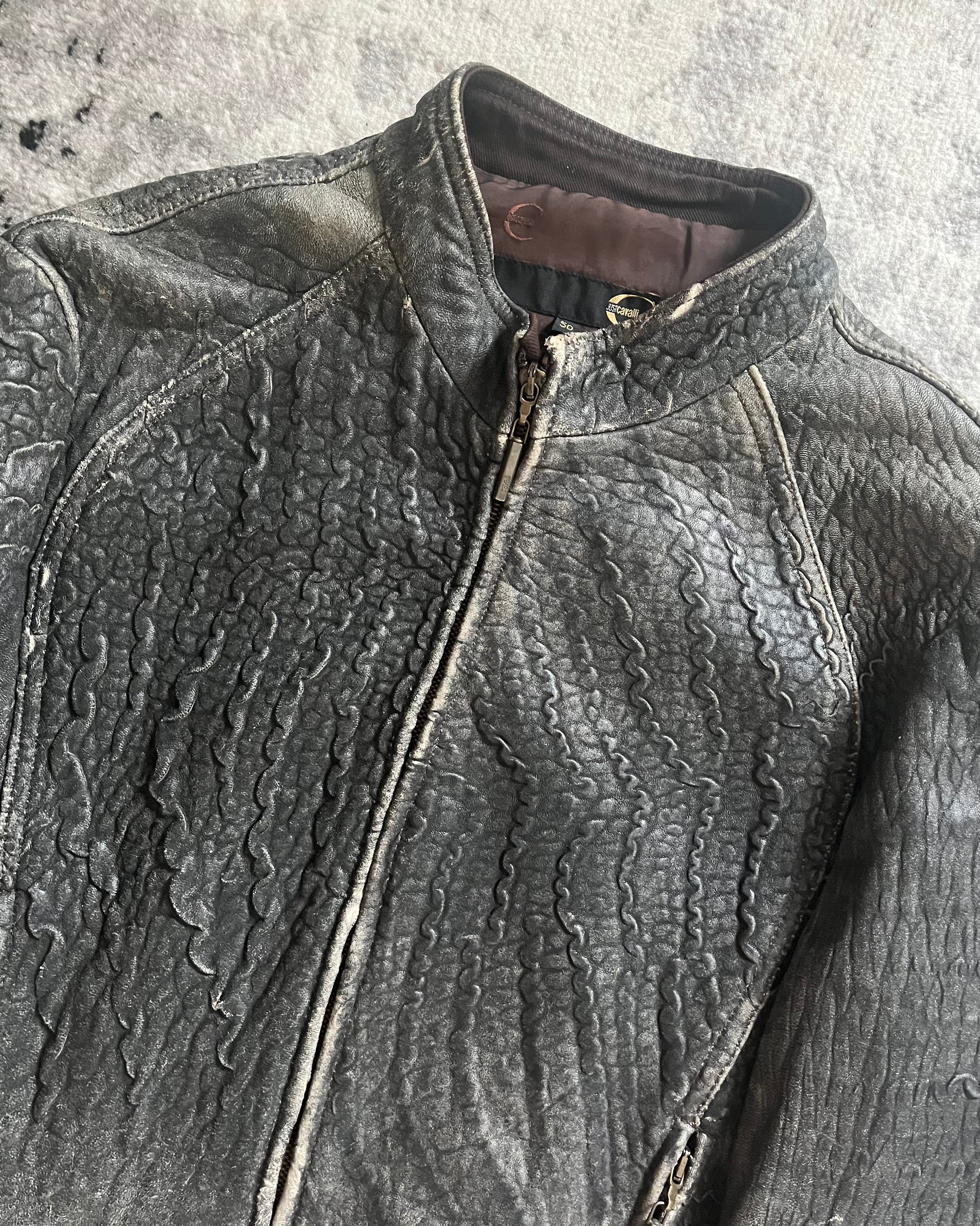 00s Cavalli 傷だらけの生革ジャケット (M)