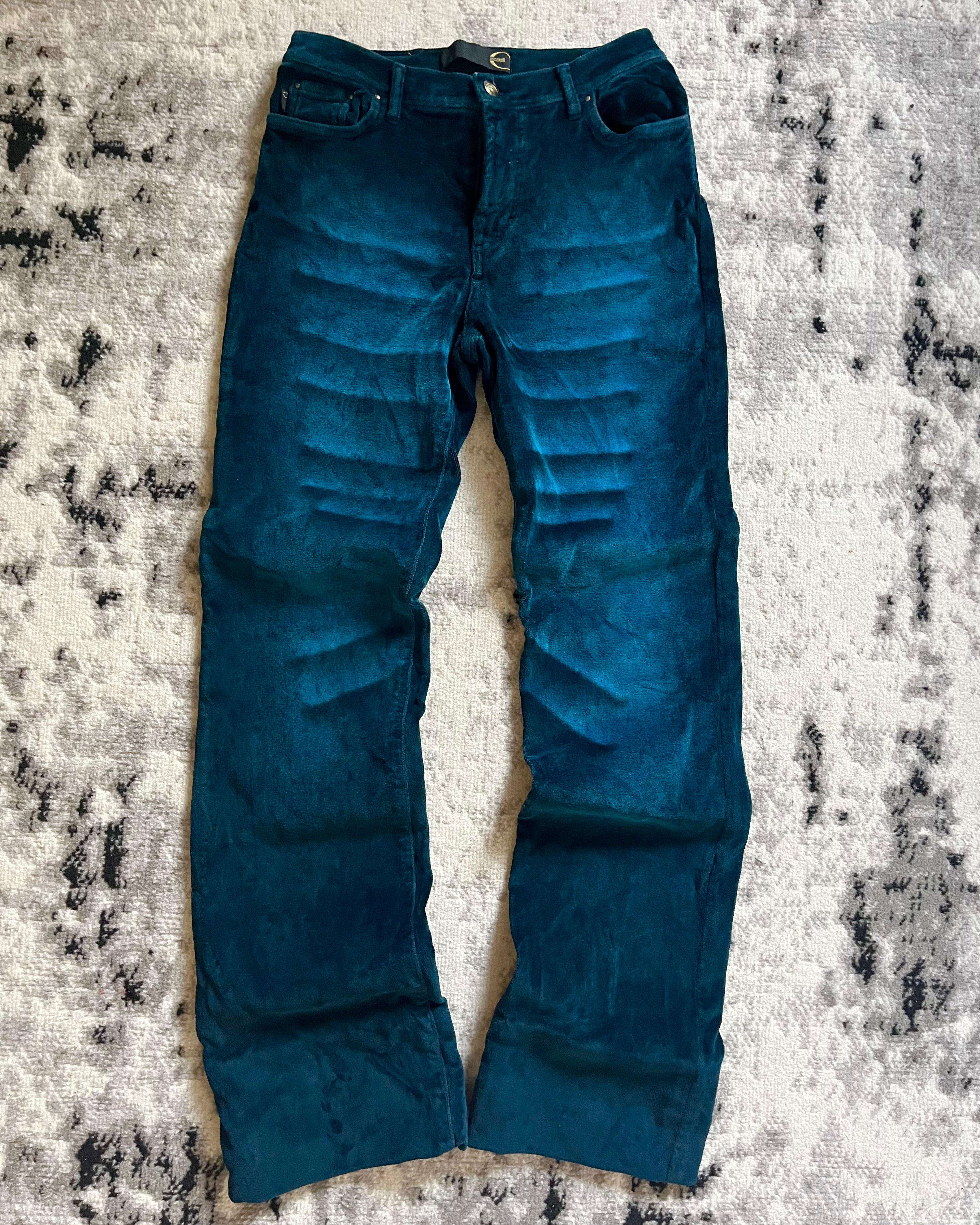 00s Cavalli ブルーサファイア スプレンダー ベルベット パンツ (XS)