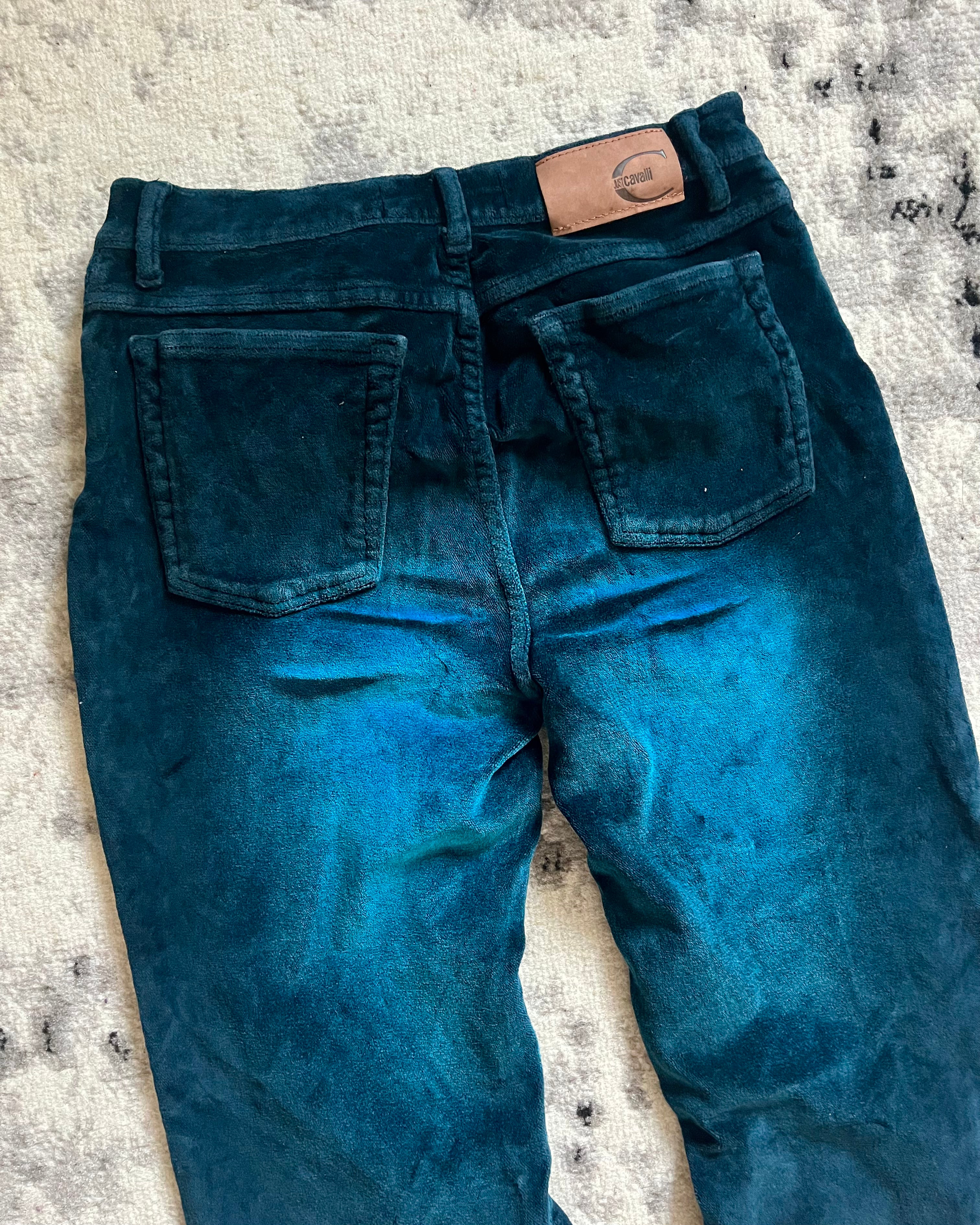 00s Cavalli ブルーサファイア スプレンダー ベルベット パンツ (XS)