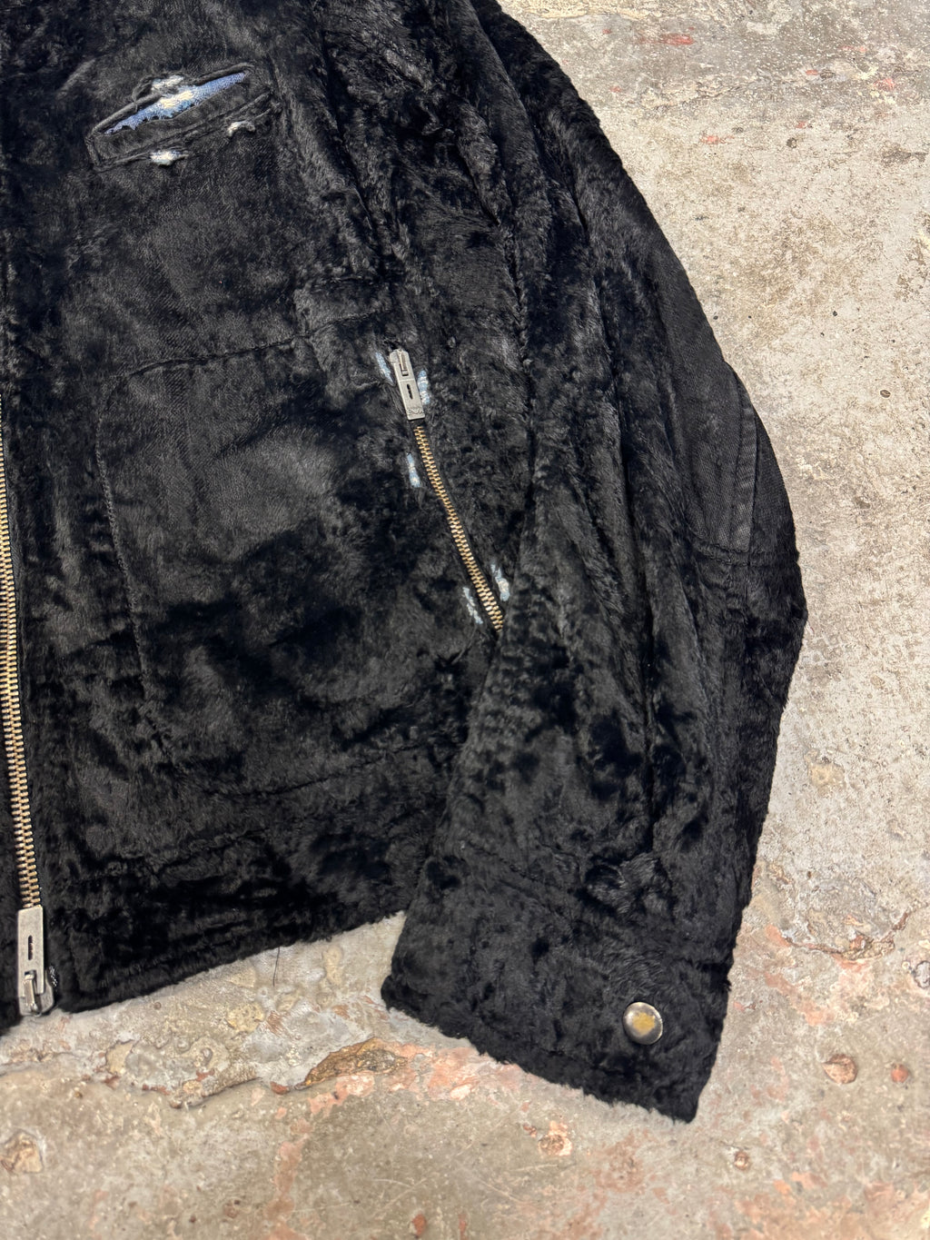 1990s Emporio Armani Black Faux Pony Hair Denim Jacket (L)