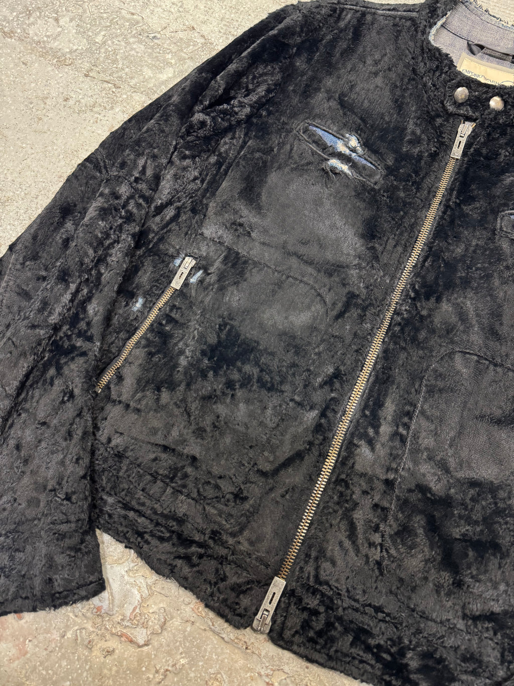 1990s Emporio Armani Black Faux Pony Hair Denim Jacket (L)