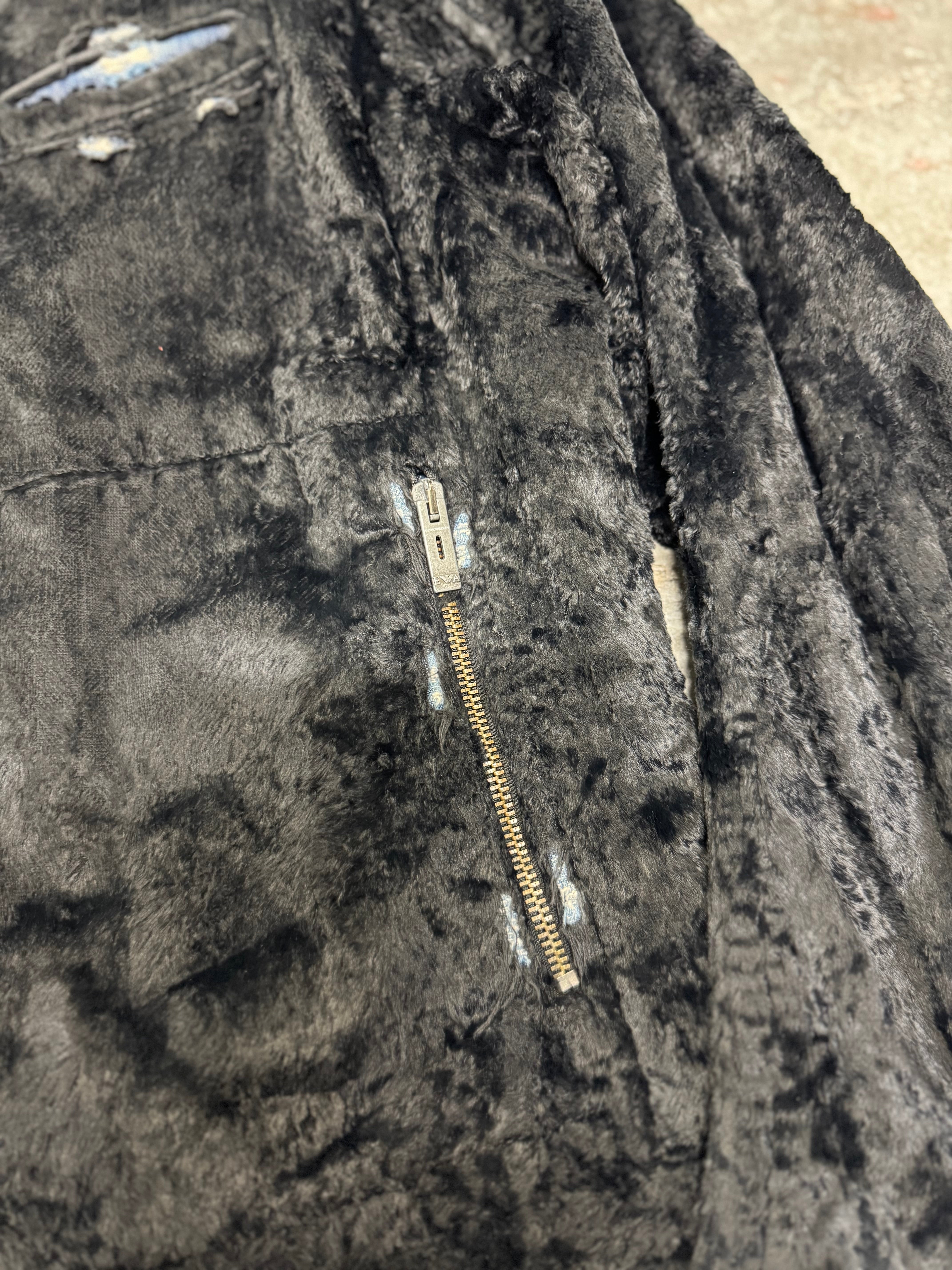 2005年秋冬 エンポリオ アルマーニ　フェイクポニーヘア　ジャケット 2000s Emporio Armani Black Asymmetrical Zip Pony Hair Jacket
