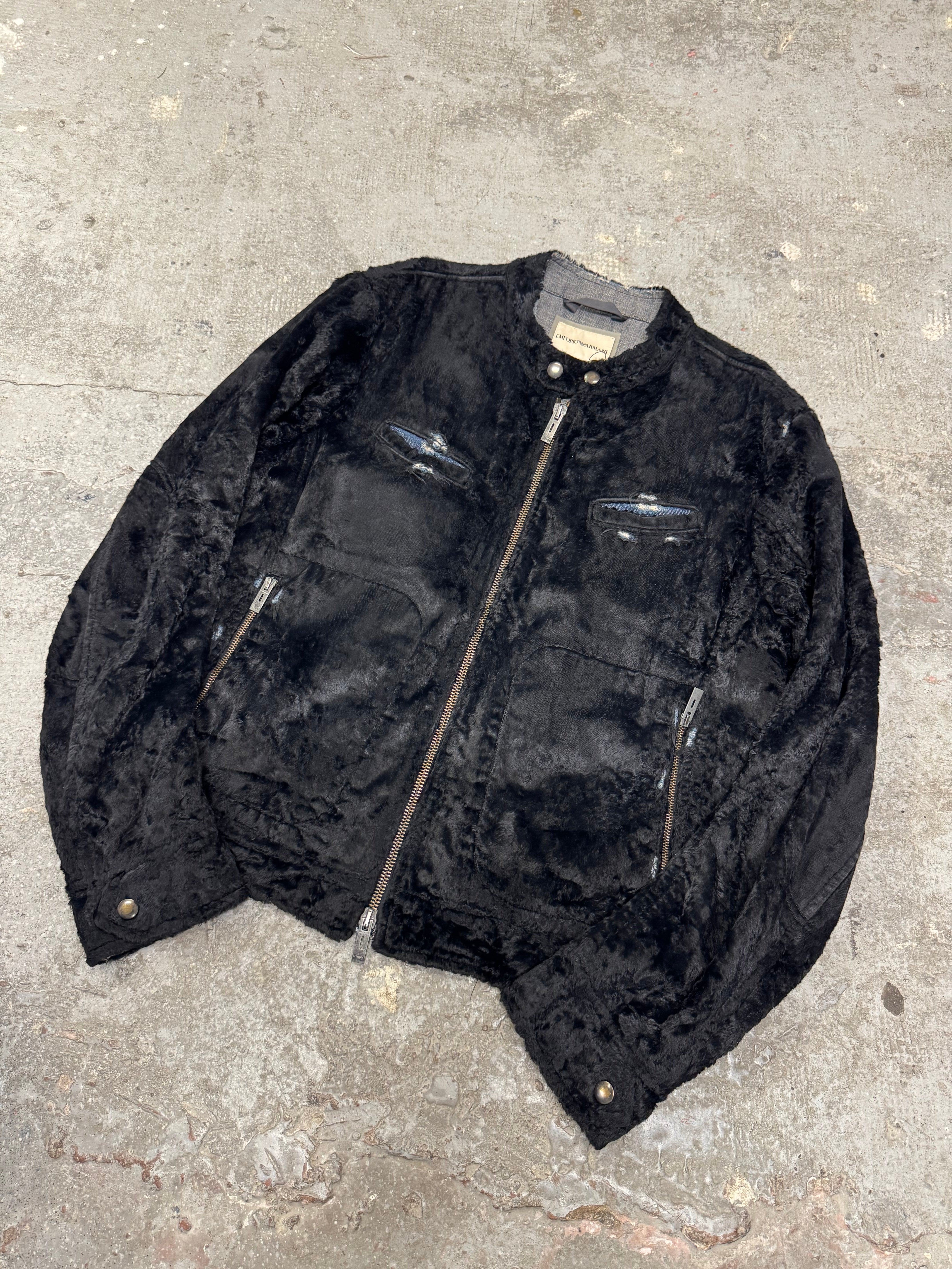 2005年秋冬 エンポリオ アルマーニ　フェイクポニーヘア　ジャケット AW2005 Emporio Armani Black Faux Pony Hair Denim Jacket – Dolce