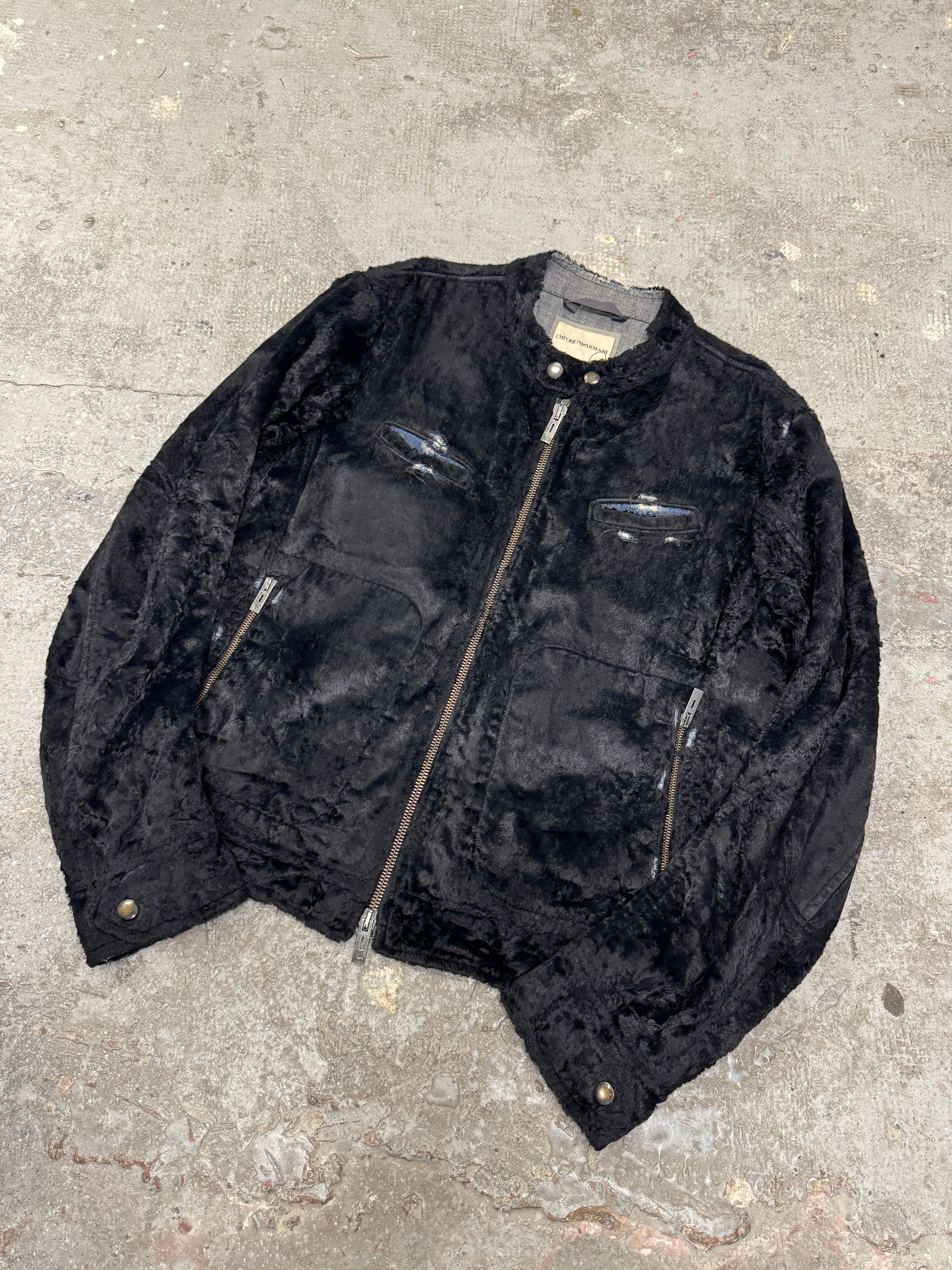1990s Emporio Armani Black Faux Pony Hair Denim Jacket (L)