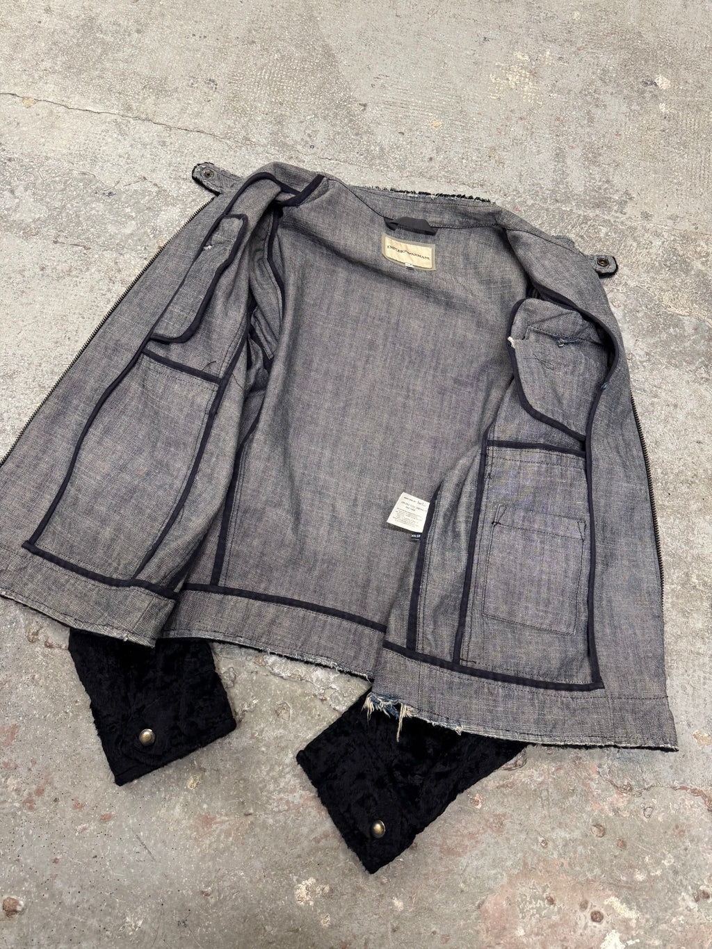 1990s Emporio Armani Black Faux Pony Hair Denim Jacket (L)