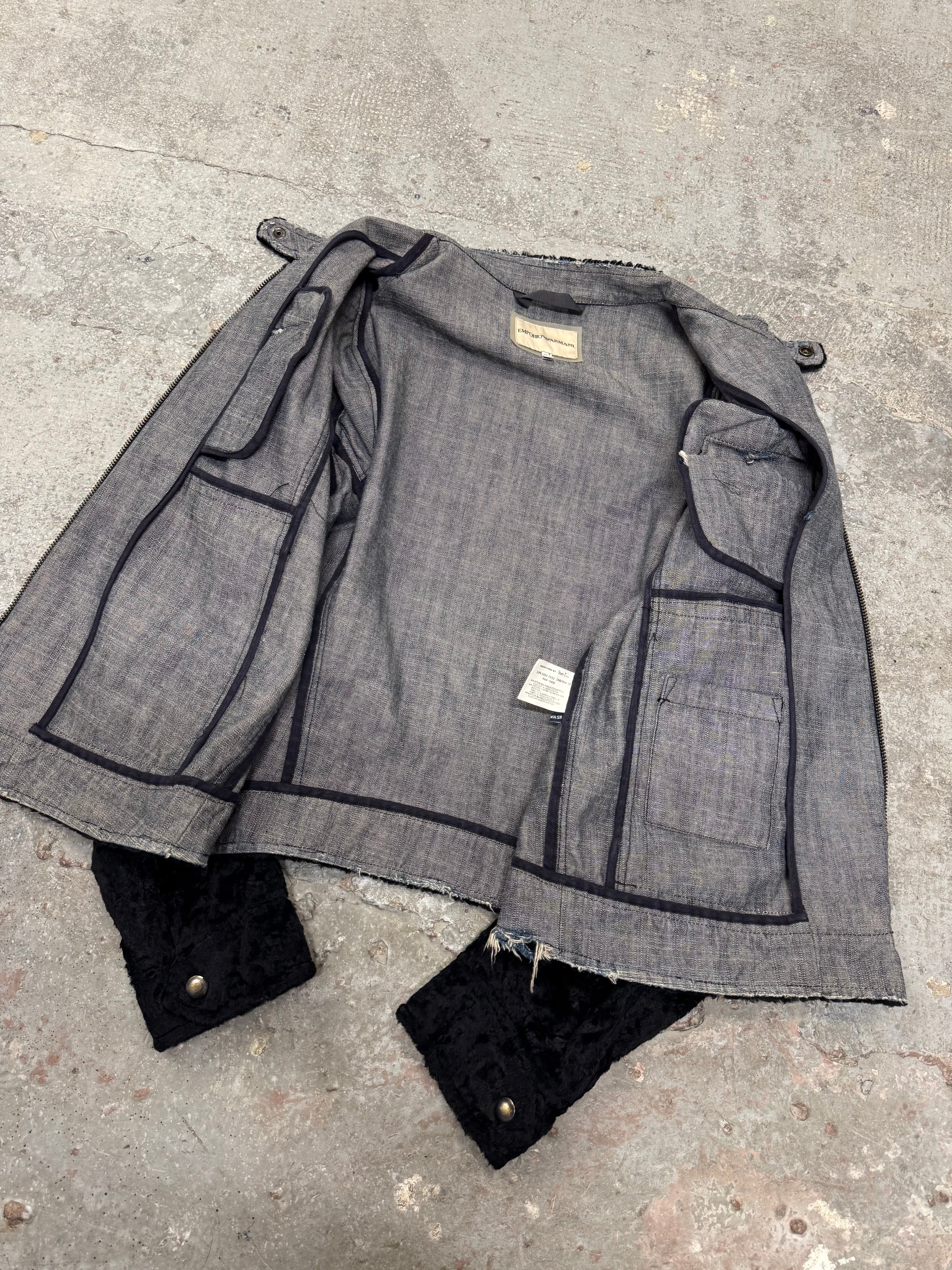 1990s Emporio Armani Black Faux Pony Hair Denim Jacket (L)