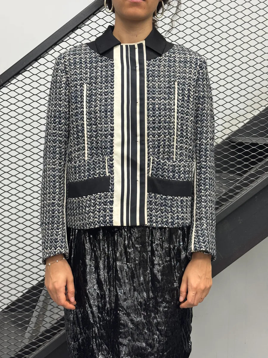 2010s Prada Grey Wool Striped Light Tweed Jacket zwvGrOE 1