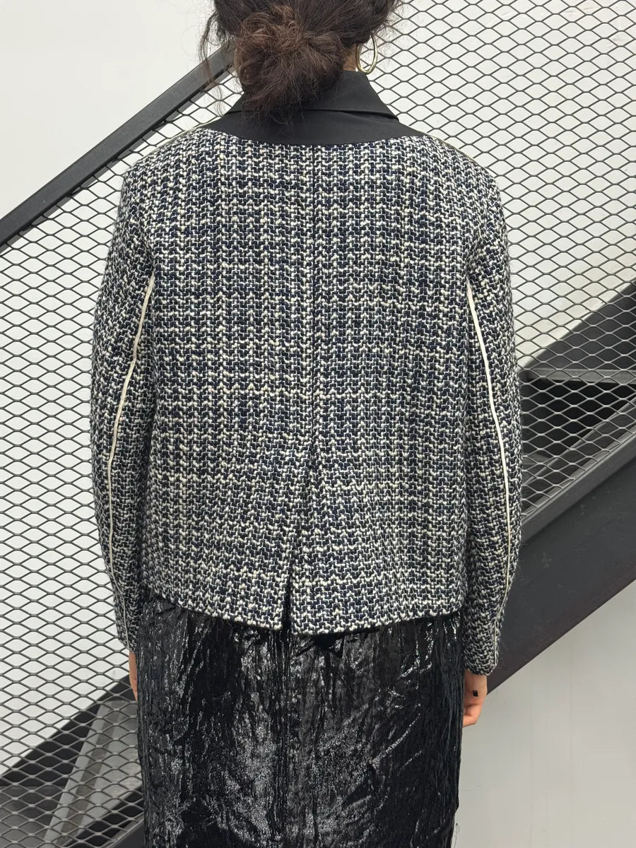 2010s Prada Grey Wool Striped Light Tweed Jacket zwvGrOE 2