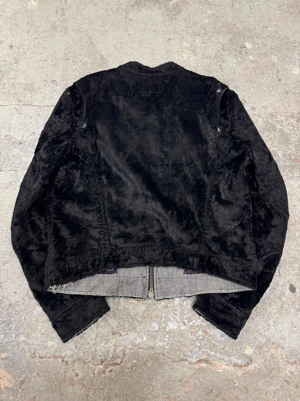 1990s Emporio Armani Black Faux Pony Hair Denim Jacket (L)