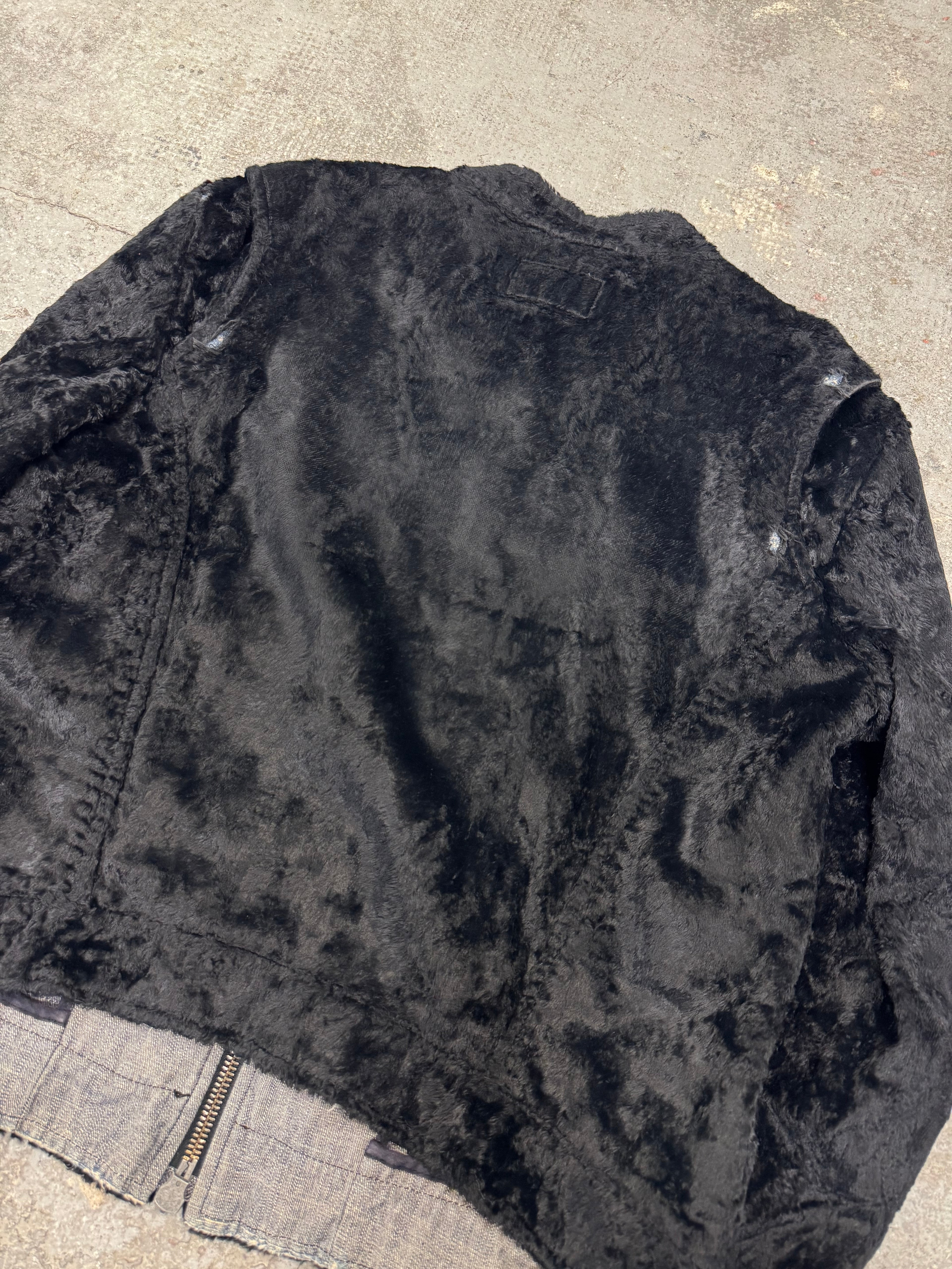 1990s Emporio Armani Black Faux Pony Hair Denim Jacket (L)