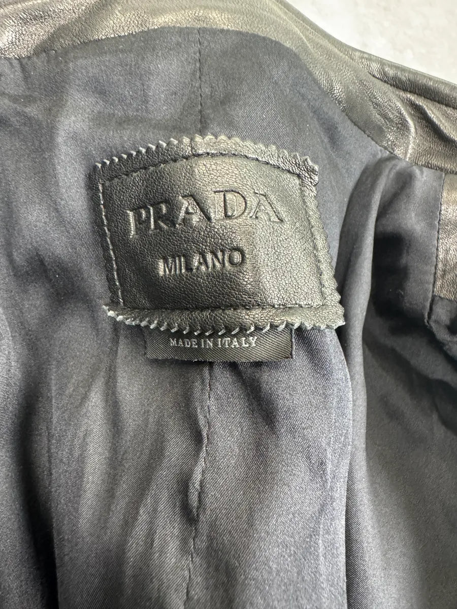 AW2014 Prada Black Quilted Biker Leather Jacket bbotgXbS 12