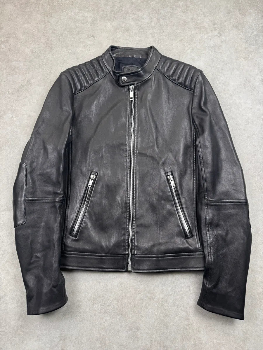 AW2014 Prada Black Quilted Biker Leather Jacket bbotgXbS 0