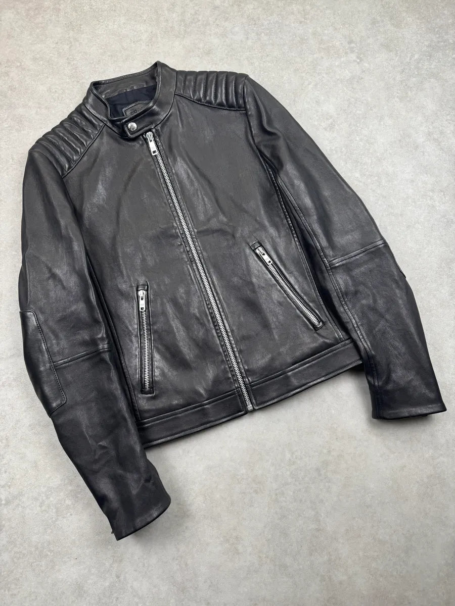 AW2014 Prada Black Quilted Biker Leather Jacket bbotgXbS 3