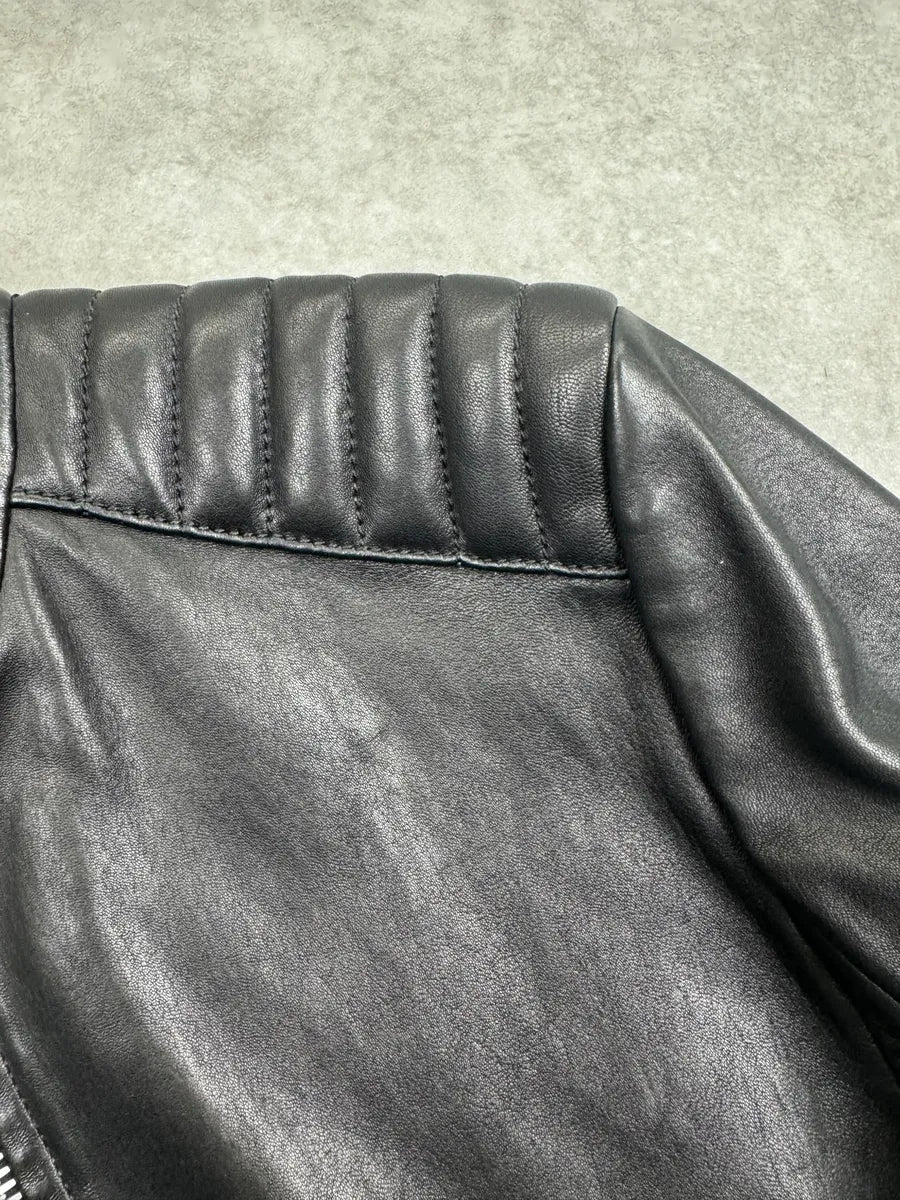 AW2014 Prada Black Quilted Biker Leather Jacket bbotgXbS 6