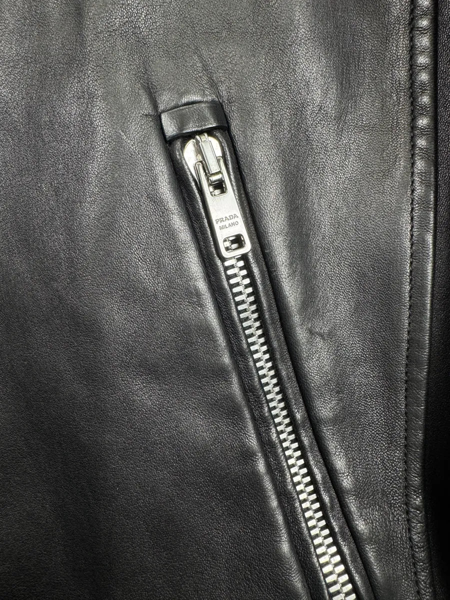 AW2014 Prada Black Quilted Biker Leather Jacket bbotgXbS 7