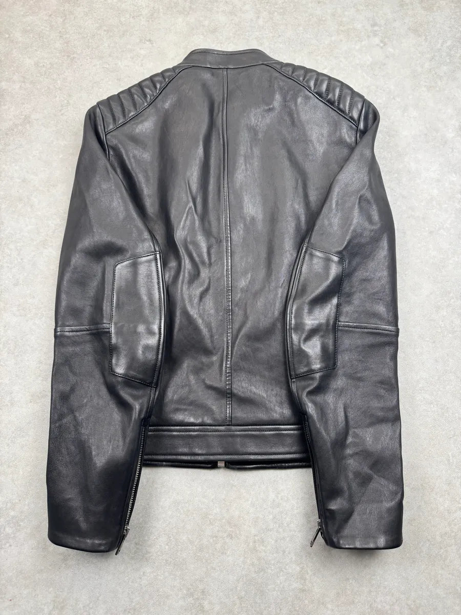 AW2014 Prada Black Quilted Biker Leather Jacket bbotgXbS 4