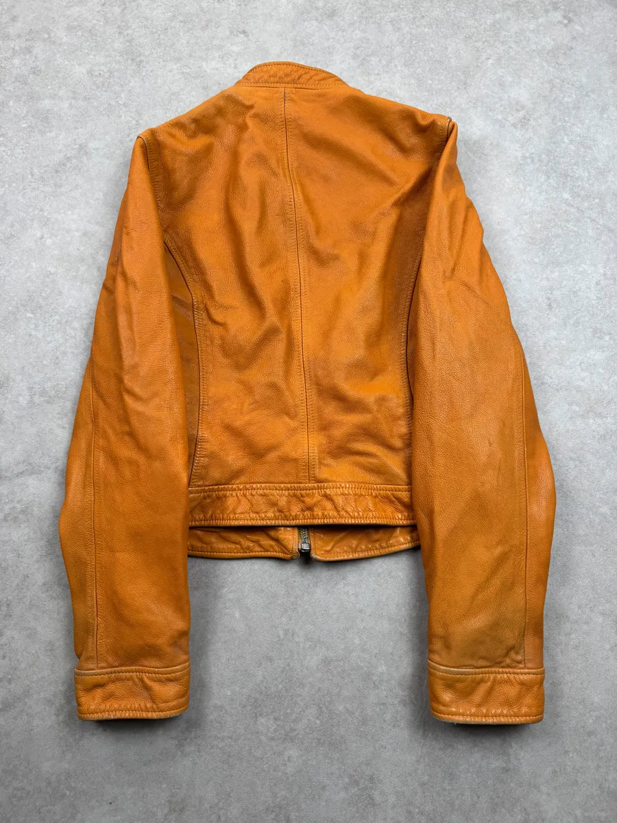 2000s Dolce & Gabbana Orange Leather Moto Leather Jacket kiyySeCt 4