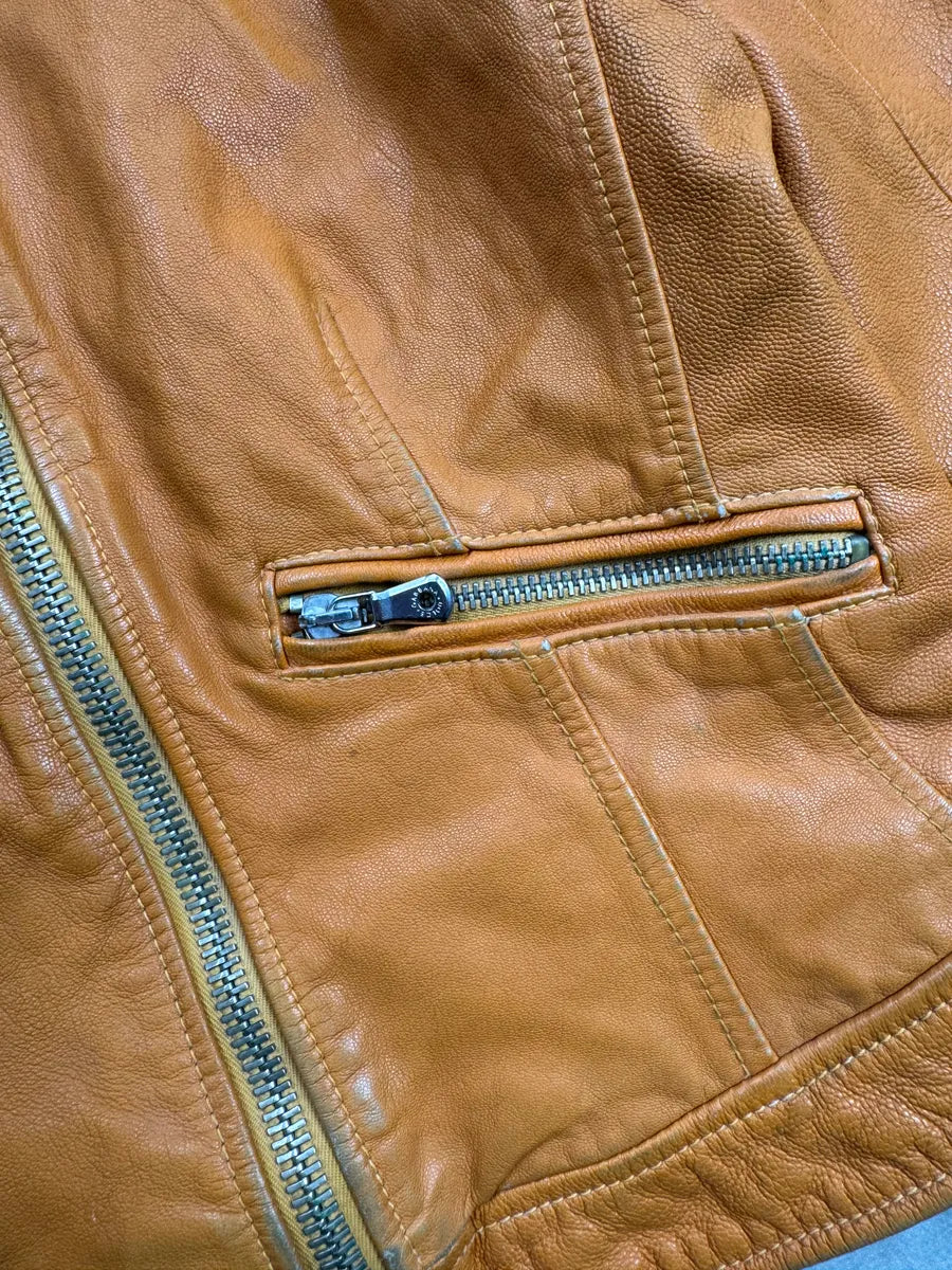 2000s Dolce & Gabbana Orange Leather Moto Leather Jacket kiyySeCt 7