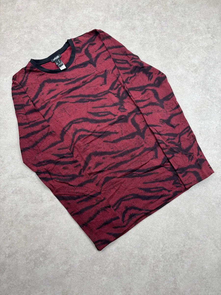 2010s Cavalli Red Striped Animal-Print Longsleeve OirLOea 1