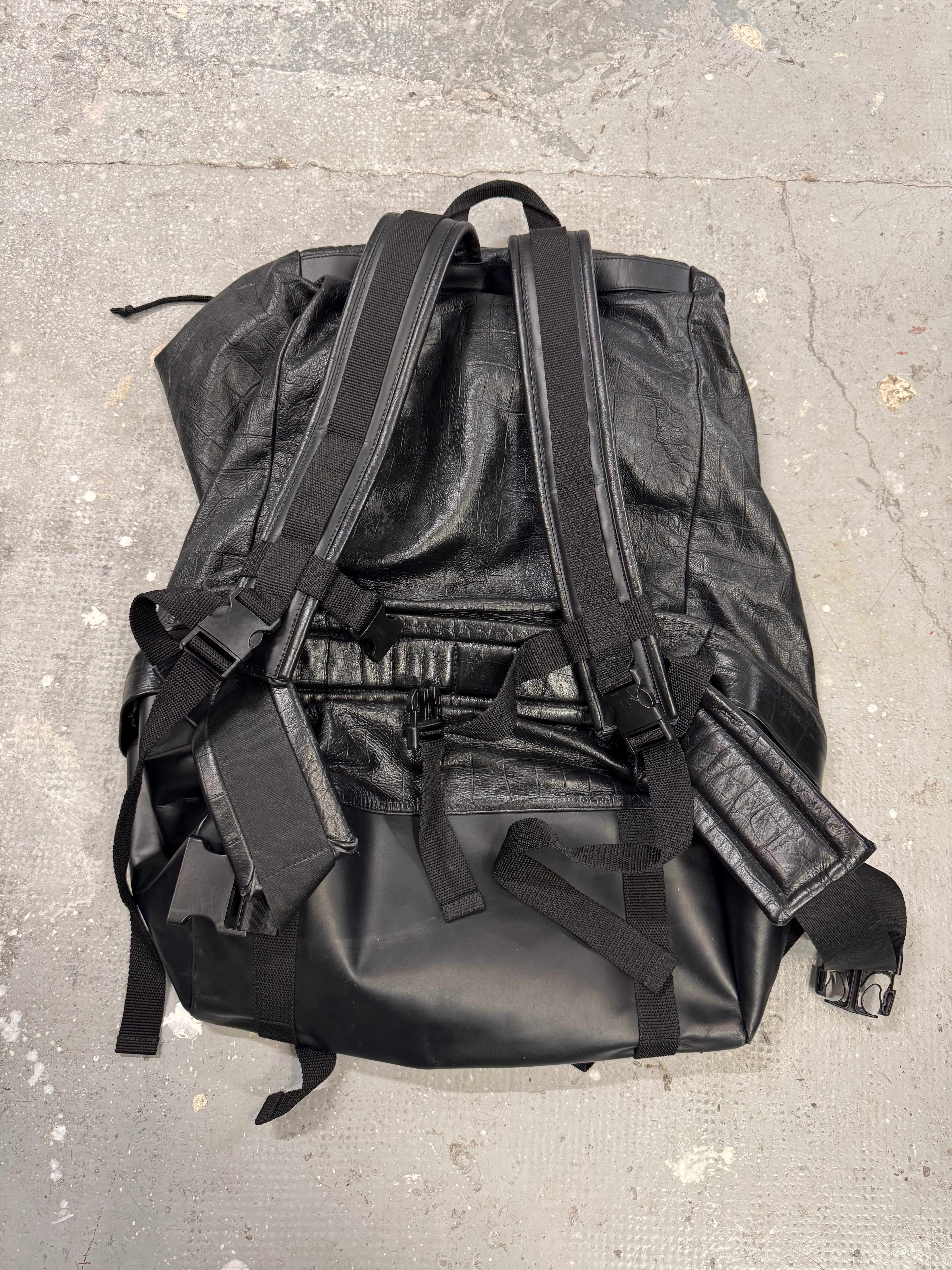 AW2016 Emporio Armani XXL Black Bovine Leather Backpack (OS)
