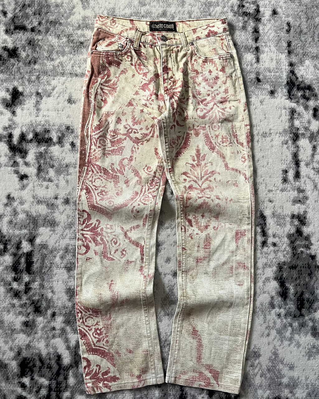 FW98 Roberto Cavalli 马赛克红腐蚀长裤 (XS/S)