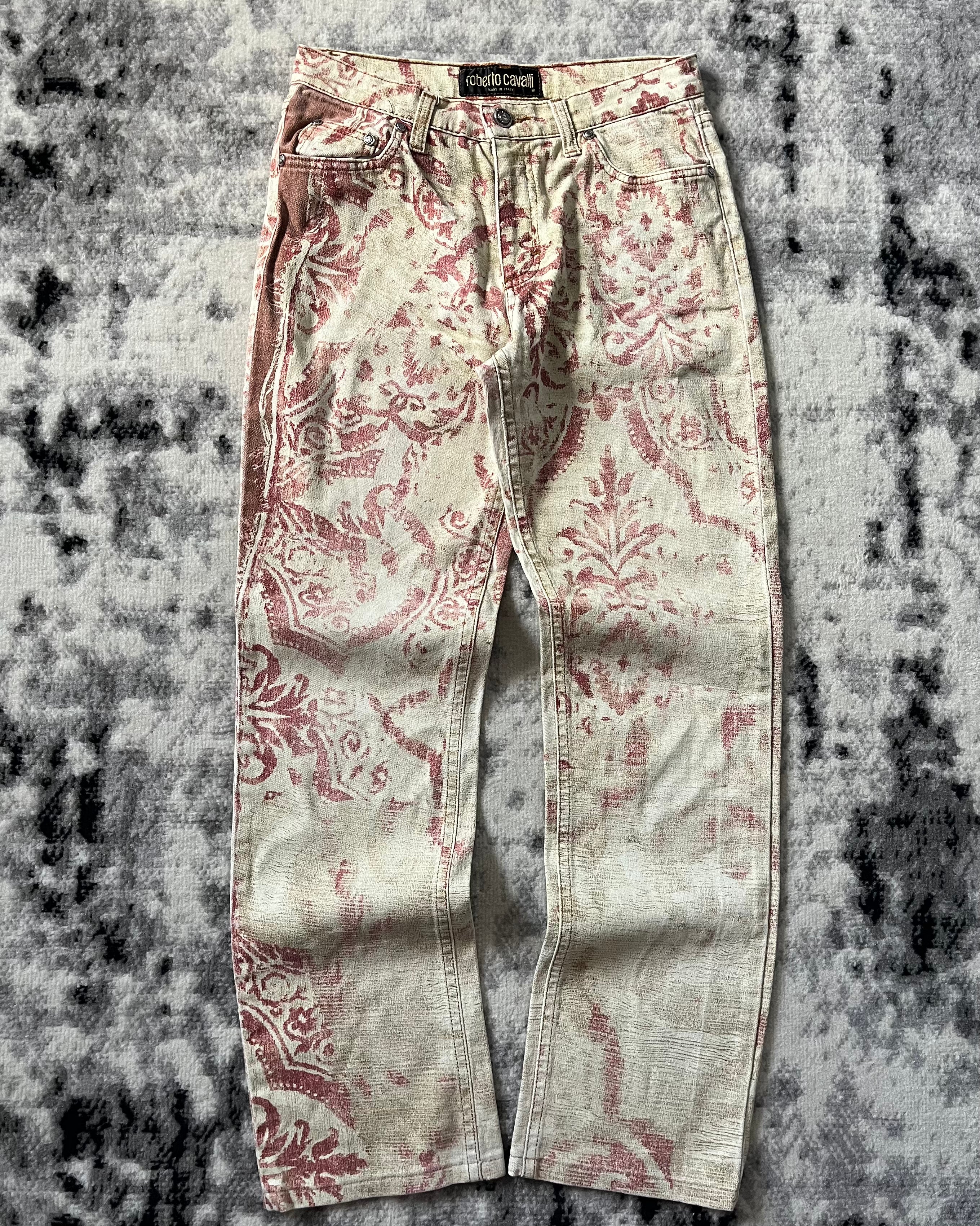 FW98 Roberto Cavalli 马赛克红腐蚀长裤 (XS/S)