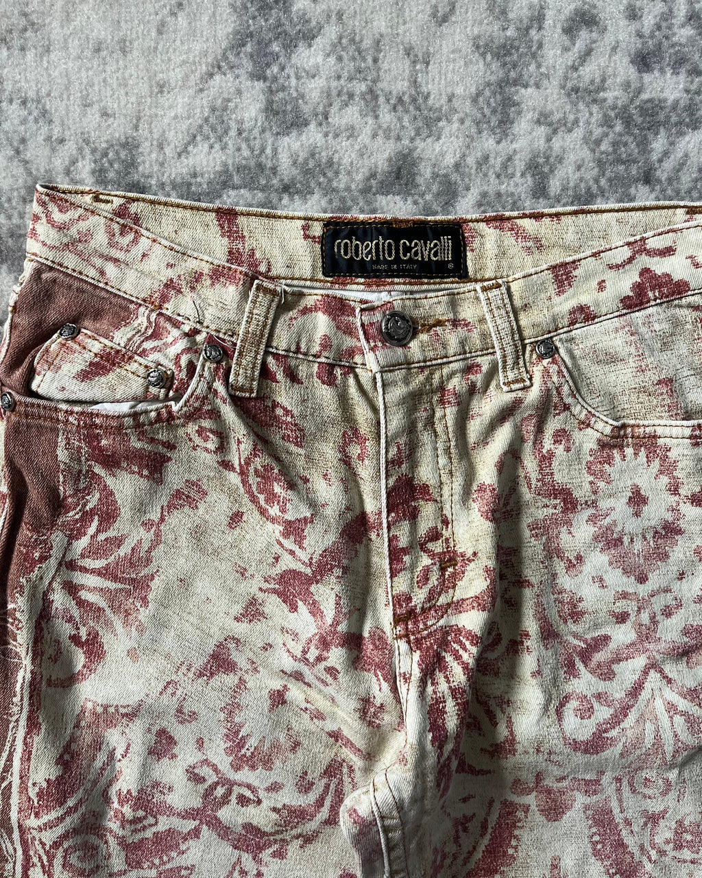 FW98 Roberto Cavalli 马赛克红腐蚀长裤 (XS/S)