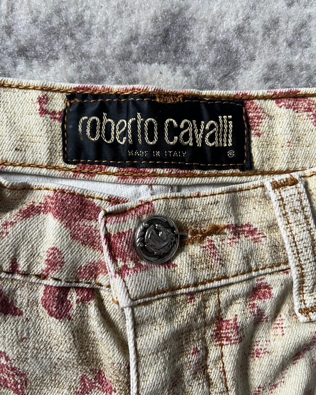 FW98 Roberto Cavalli 马赛克红腐蚀长裤 (XS/S)