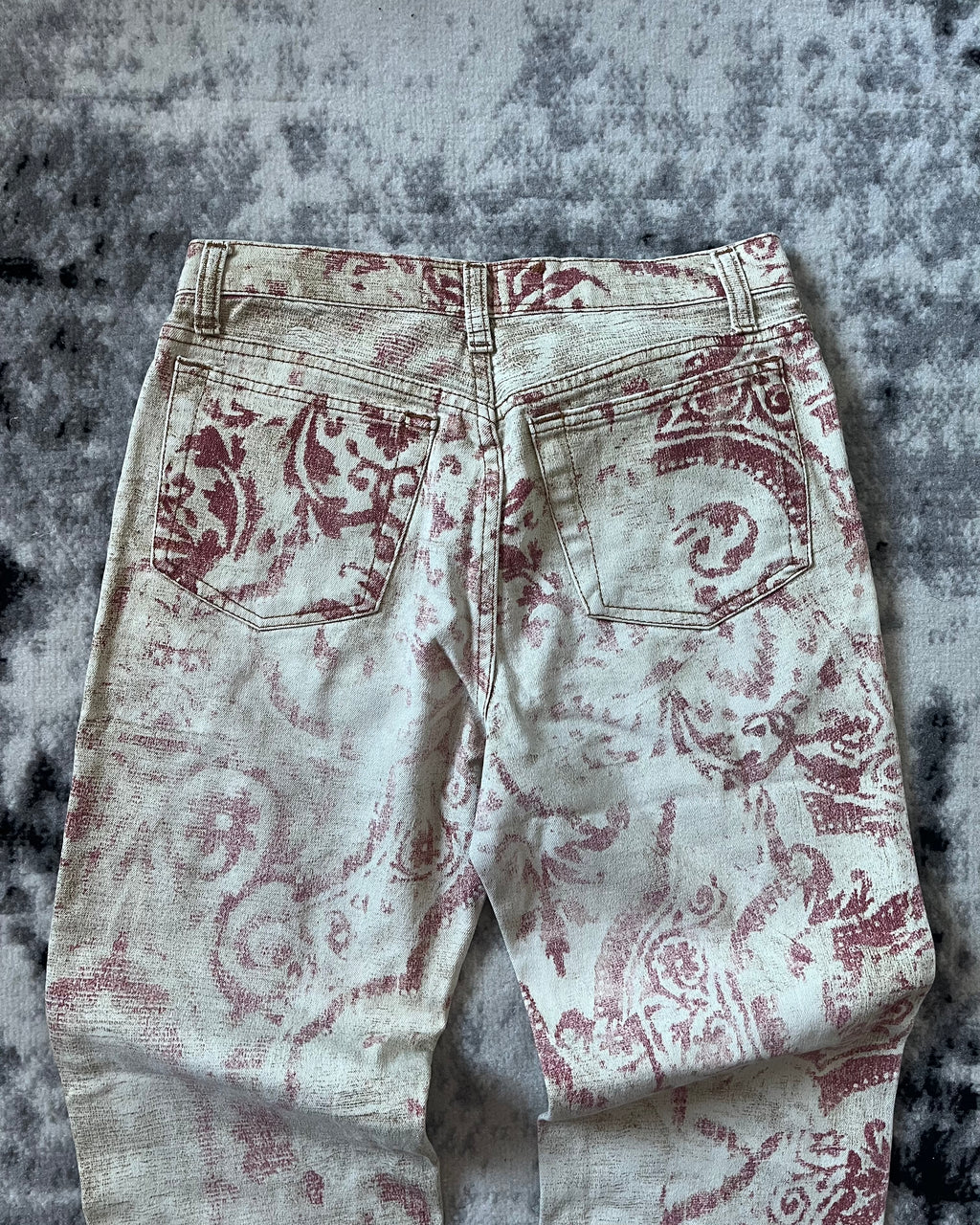 FW98 Roberto Cavalli 马赛克红腐蚀长裤 (XS/S)