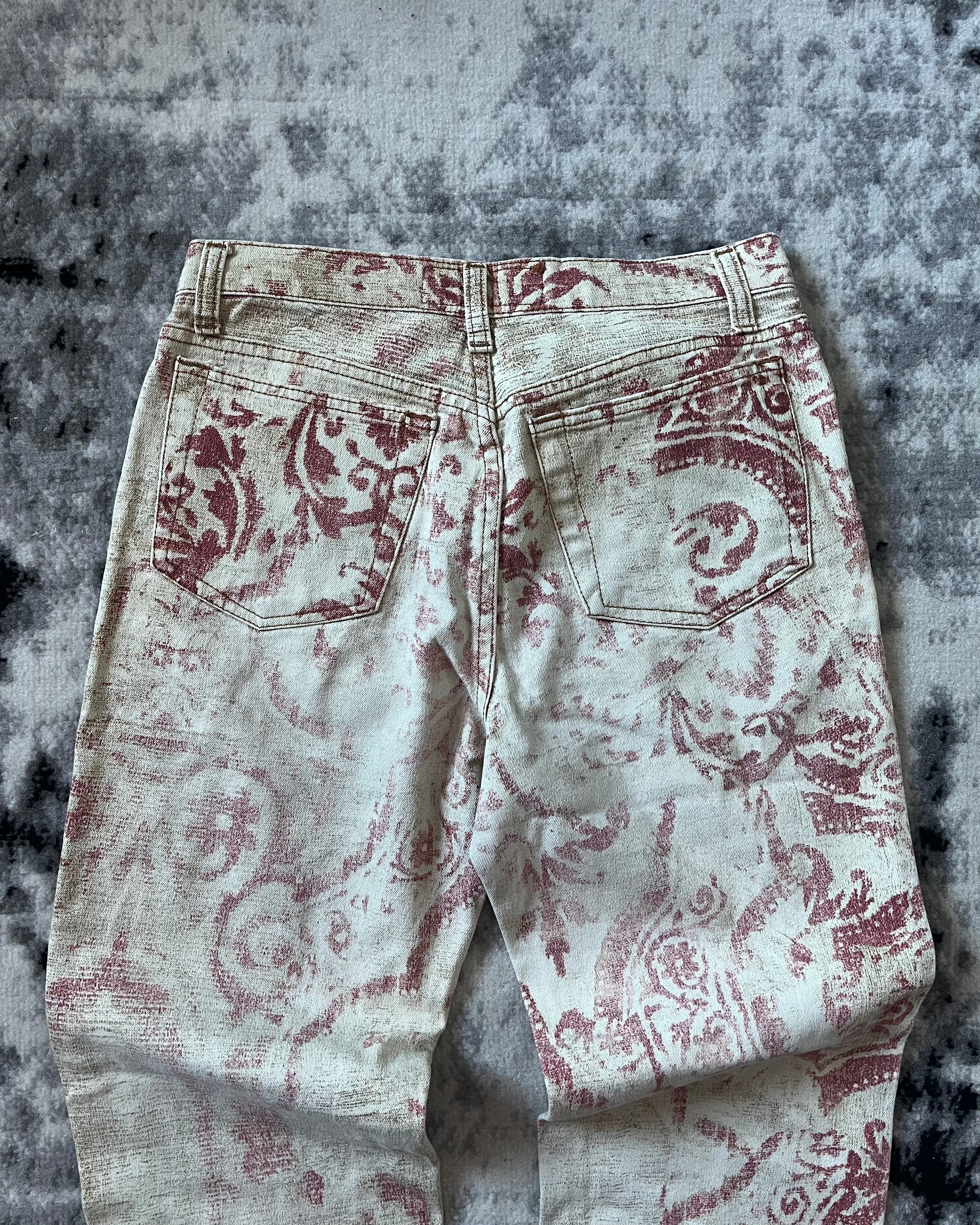 FW98 Roberto Cavalli 马赛克红腐蚀长裤 (XS/S)