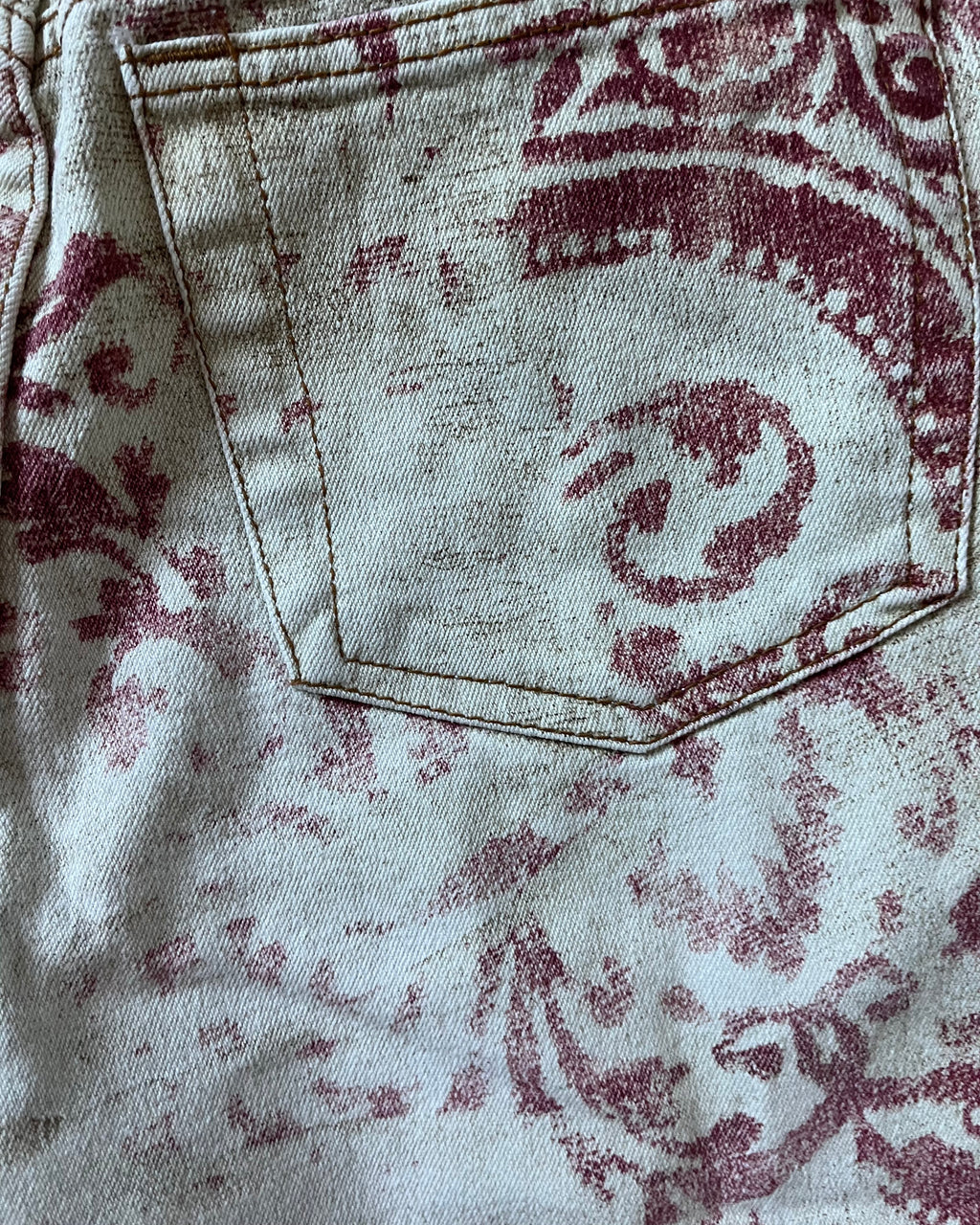 FW98 Roberto Cavalli 马赛克红腐蚀长裤 (XS/S)