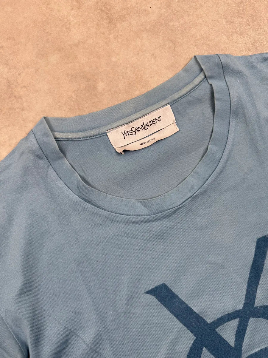 2000s Yves Saint Laurent Blue Signature Logo T-Shirt CYDKwppX 6